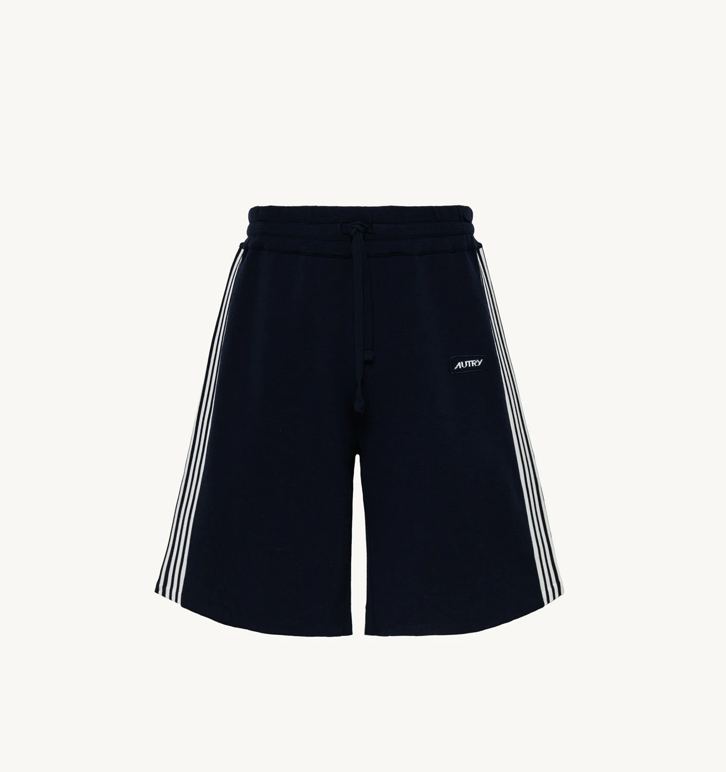 SHORTS IN BLUE VISCOSE WITH WHITE SIDE STRIPES