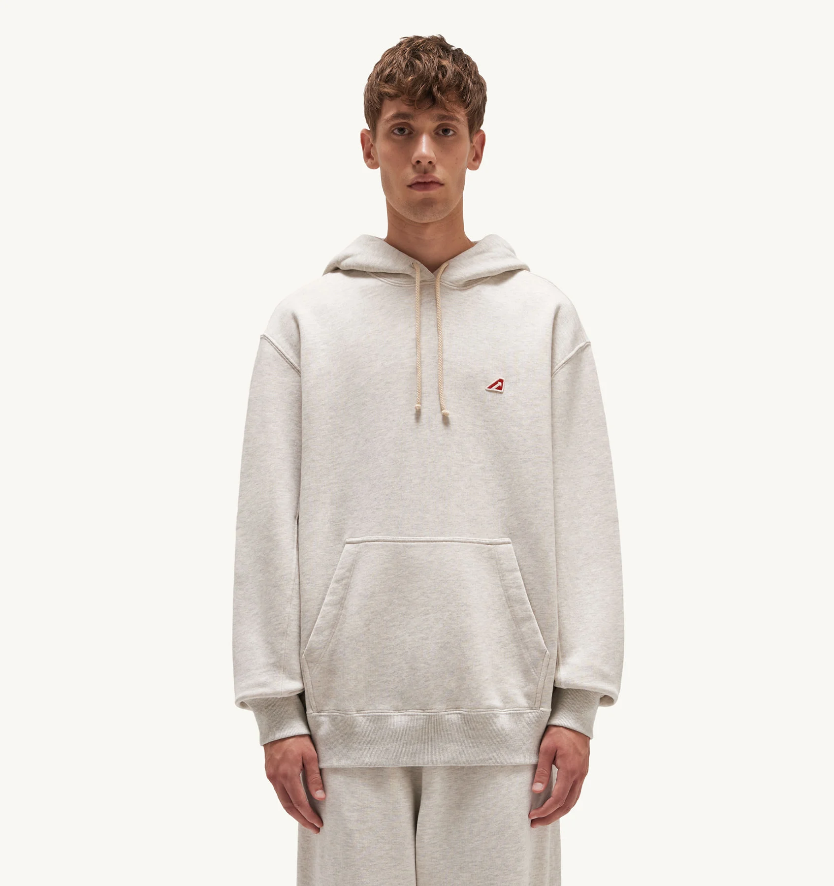 RELAXED FIT HOODED SWEATSHIRT IN MELANGE GRAY GAUZED COTTON JERSEY