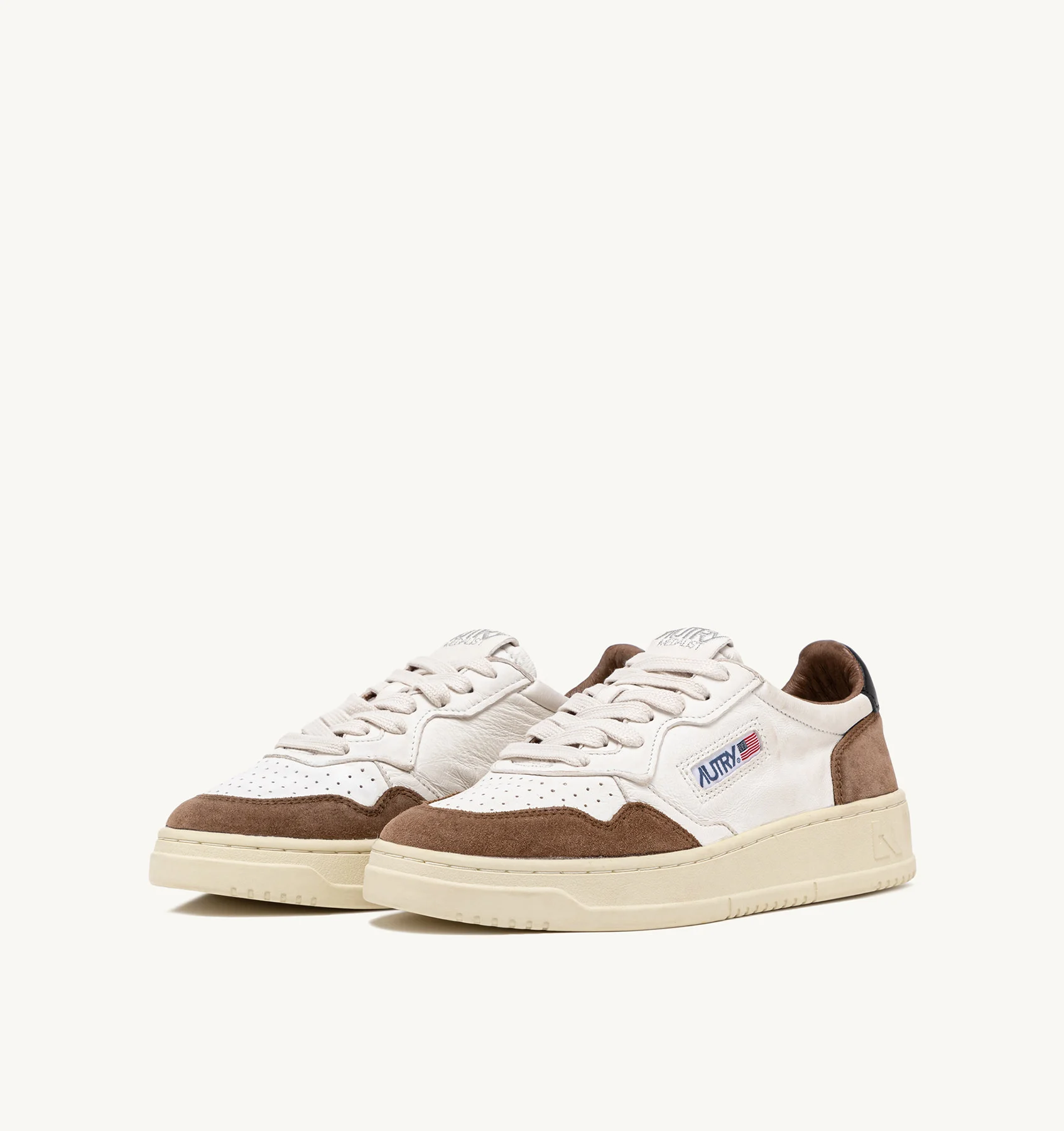 MEDALIST LOW SNEAKERS IN WHITE, CIGAR BROWN AND BLACK SUEDE AND LEATHER