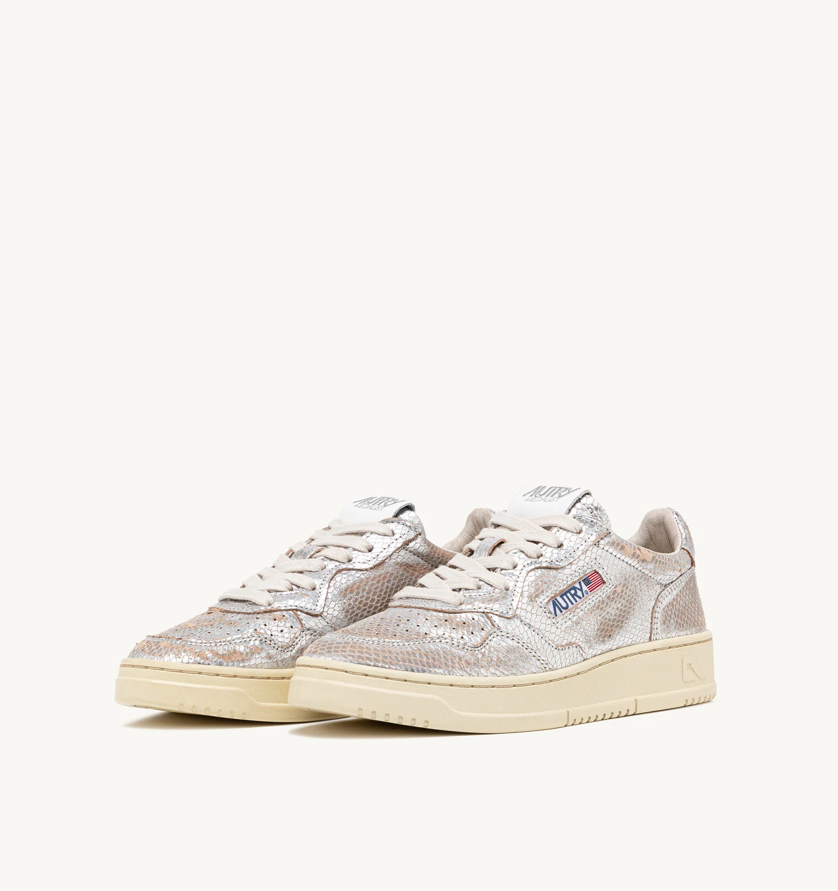 MEDALIST LOW SNEAKERS IN SILVER TONE SNAKE-EFFECT LEATHER