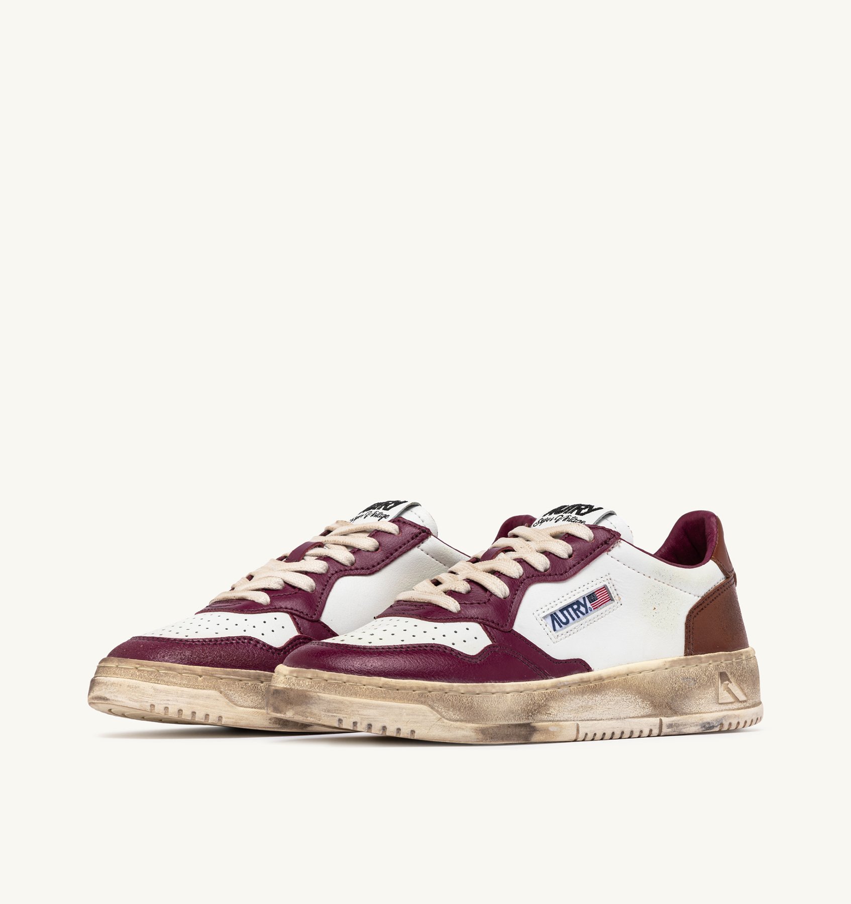 SUPER VINTAGE MEDALIST LOW SNEAKERS IN WHITE, PURPLE AND BROWN LEATHER