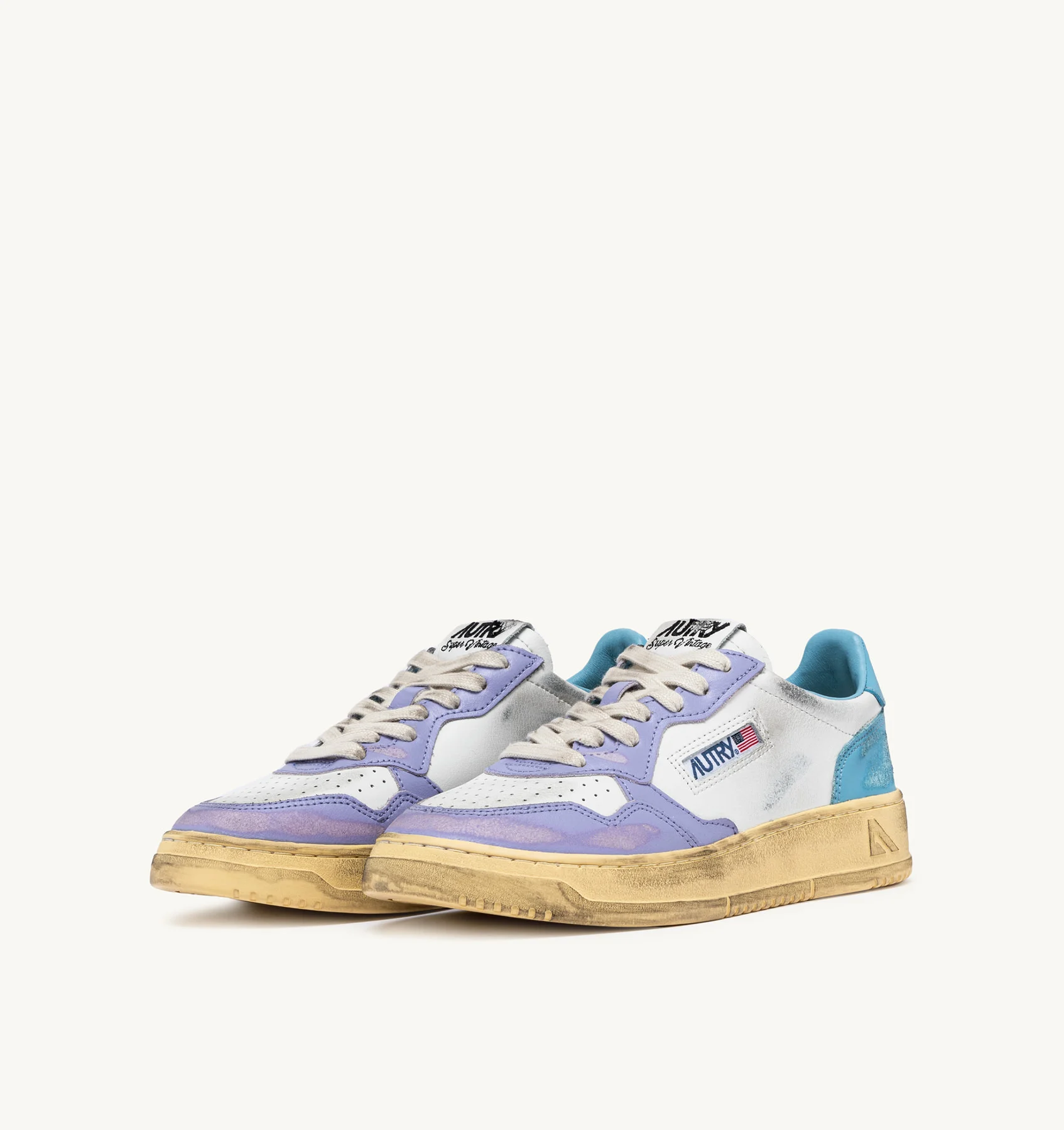 MEDALIST LOW SUPER VINTAGE SNEAKERS IN LEATHER COLOR WHITE LAVENDER AZURE