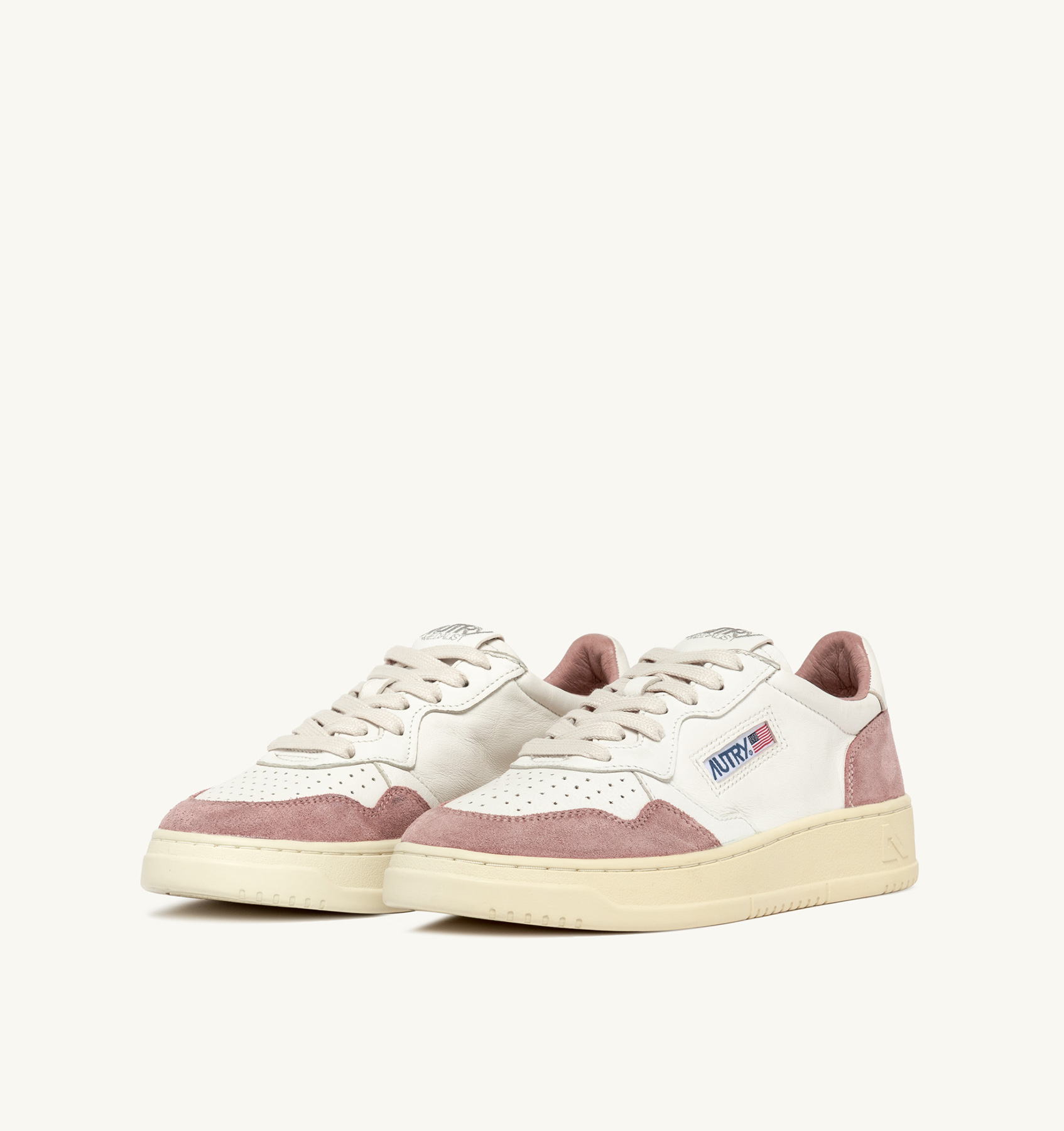 MEDALIST LOW SNEAKERS IN WHITE GOATSKIN AND PINK SUEDE