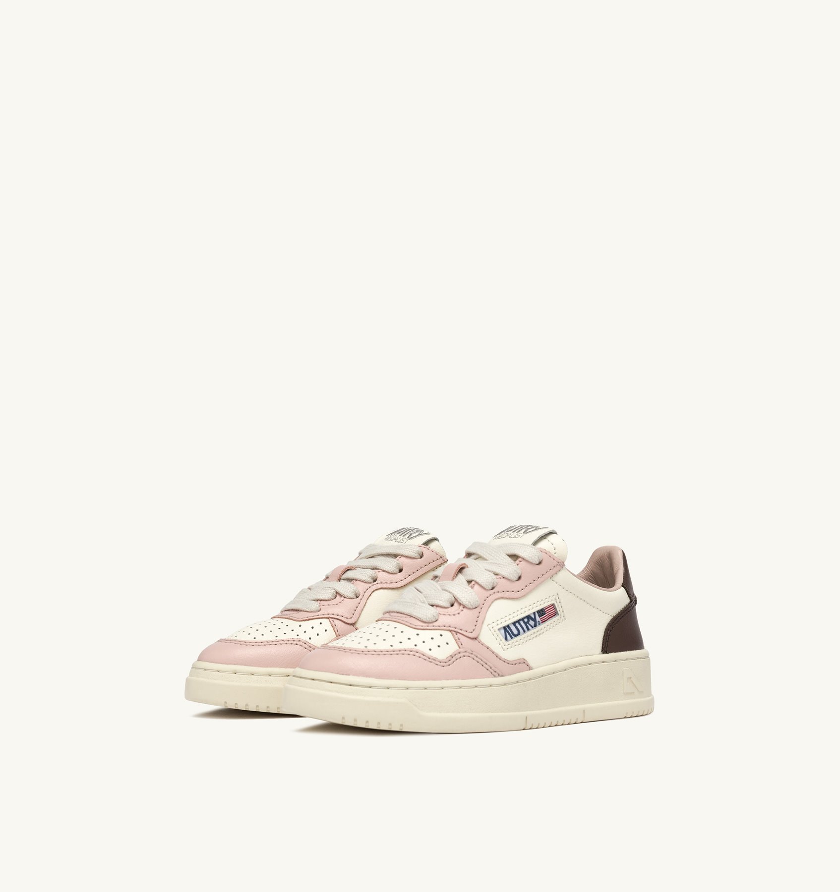 MEDALIST LOW SNEAKERS IN WHITE, BROWN AND PINK LEATHER