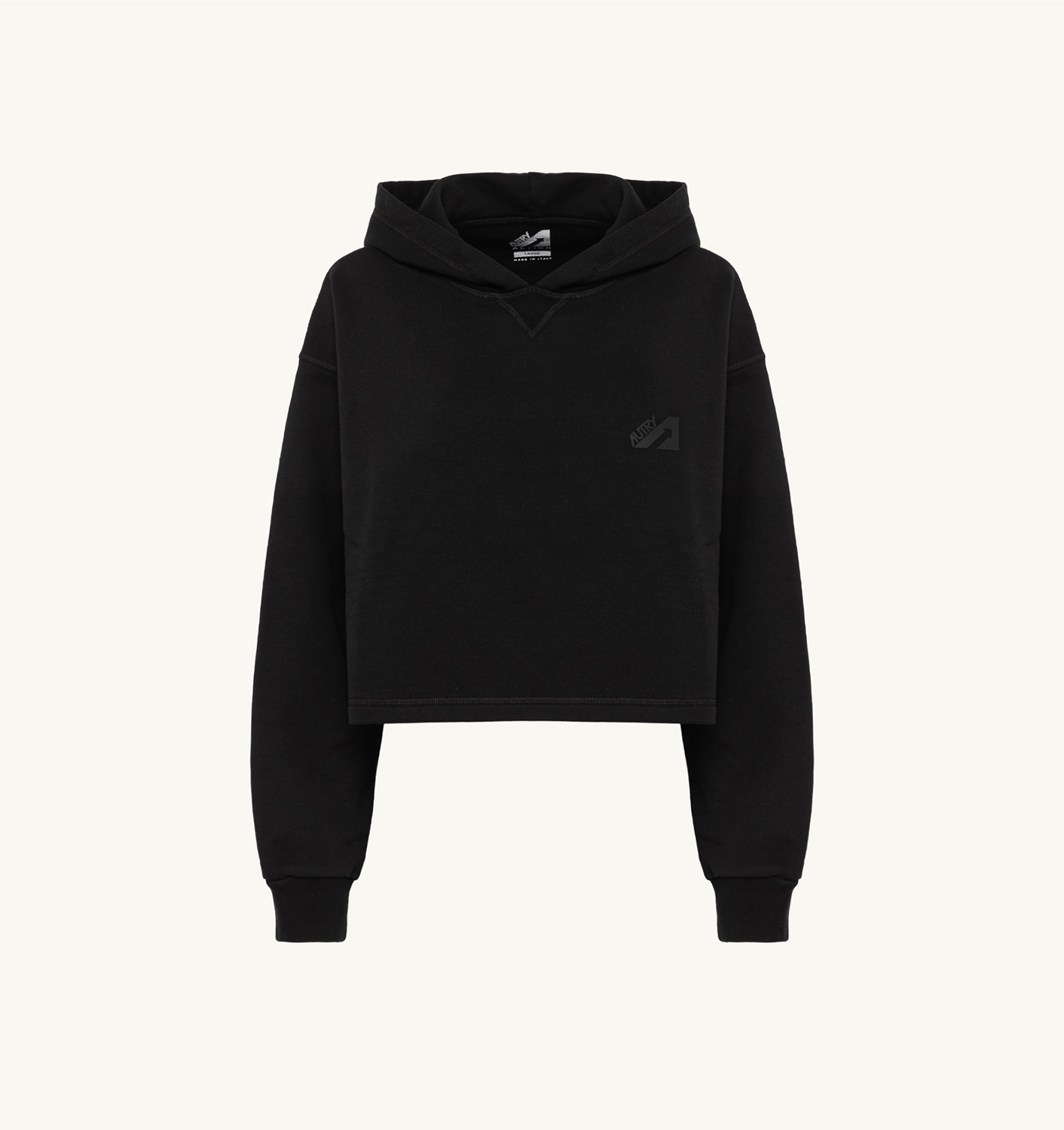 CROPPED HOODED SWEATSHIRT IN BLACK COTTON JERSEY