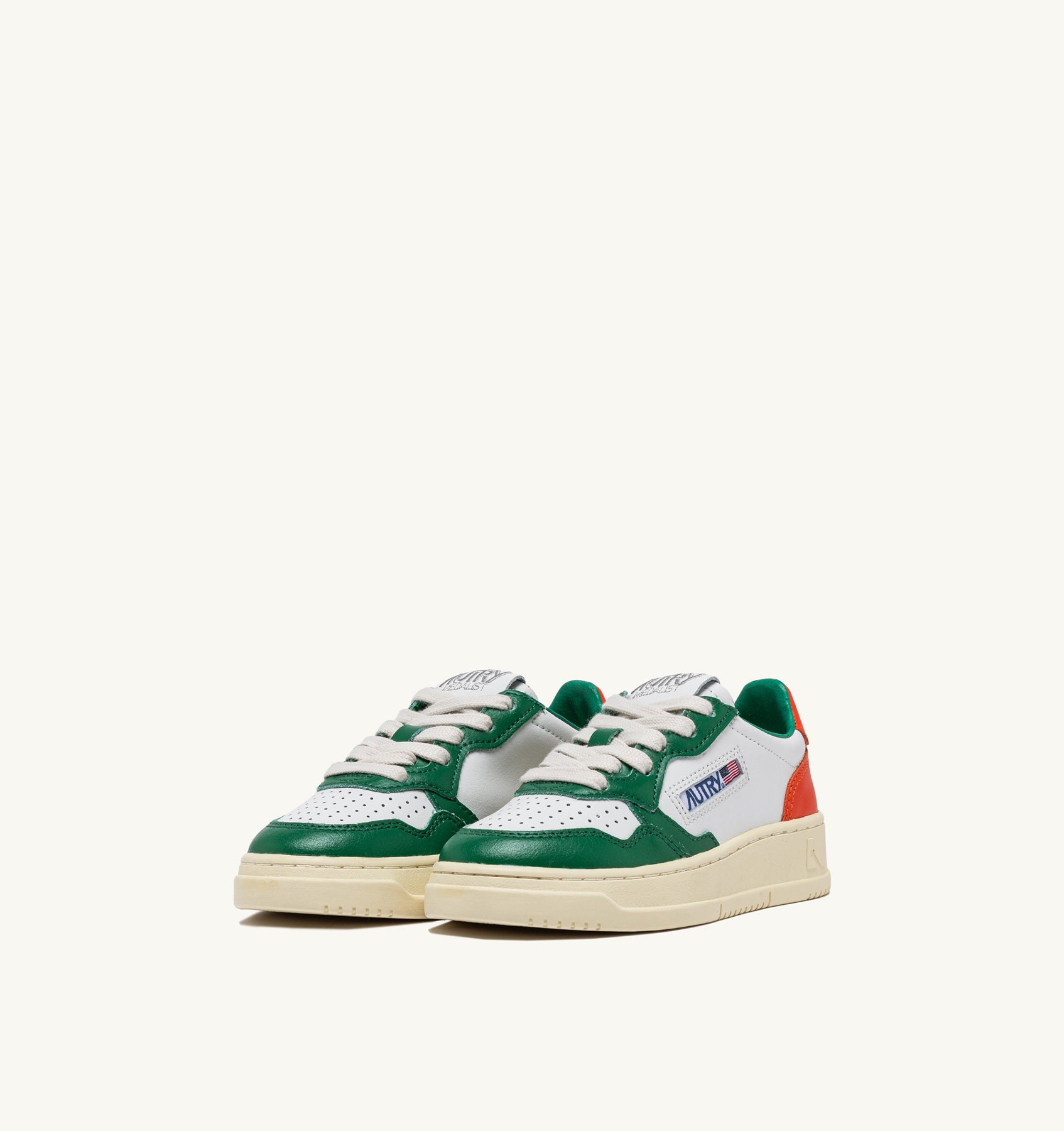 MEDALIST LOW-TOP SNEAKERS FOR KIDS IN LEATHER COLOR WHITE, GREEN AND ORANGE