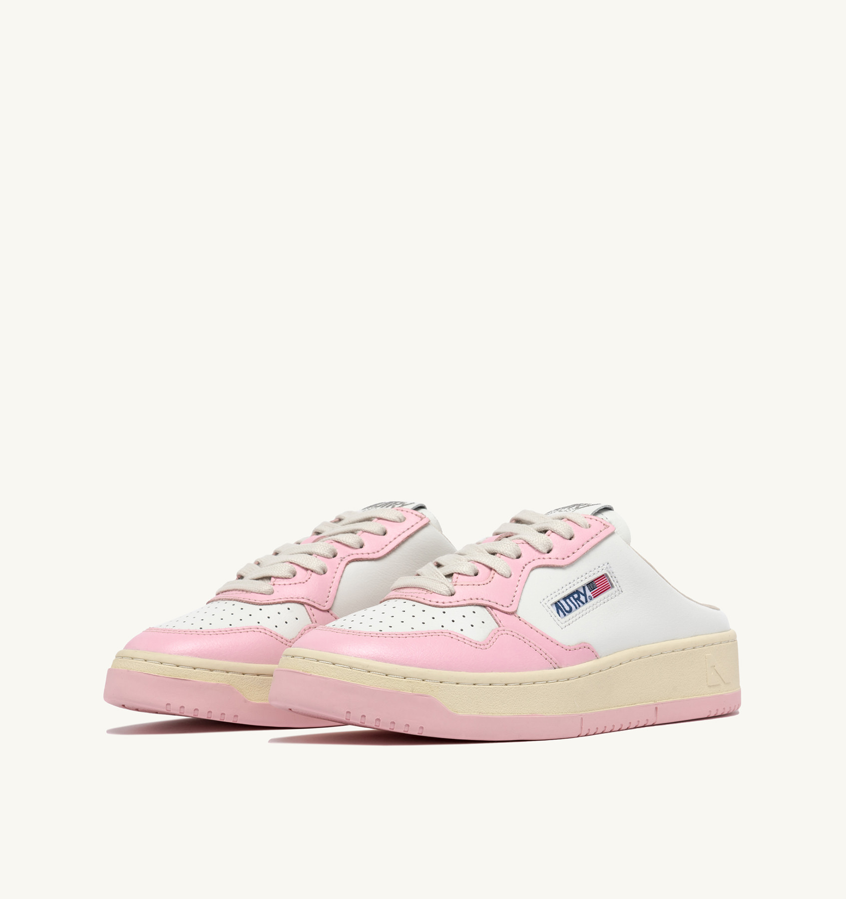 MEDALIST SABOT SNEAKERS IN WHITE AND BLUSHING BRIDE LEATHER
