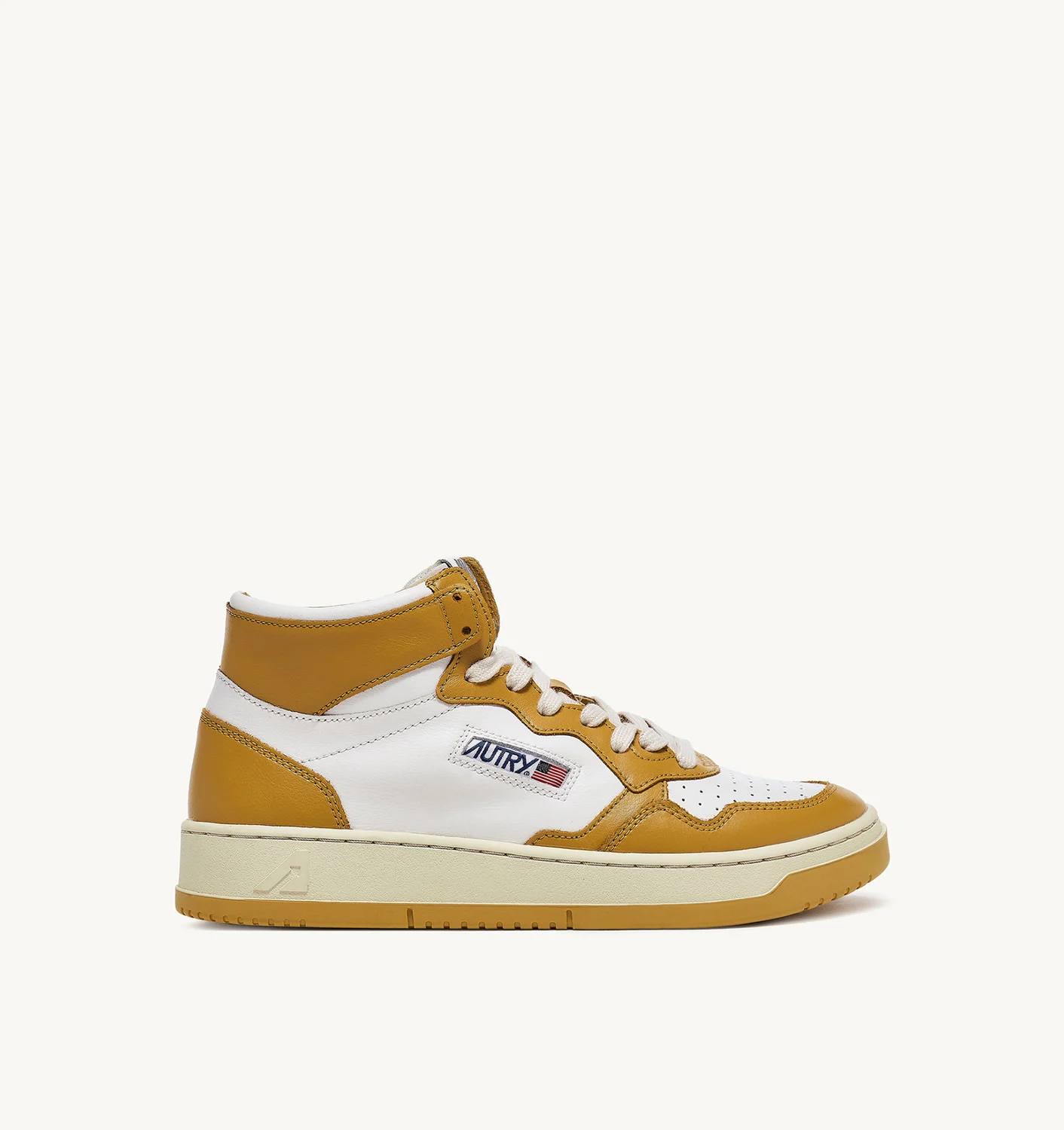 MEDALIST MID SNEAKERS IN WHITE AND YELLOW LEATHER