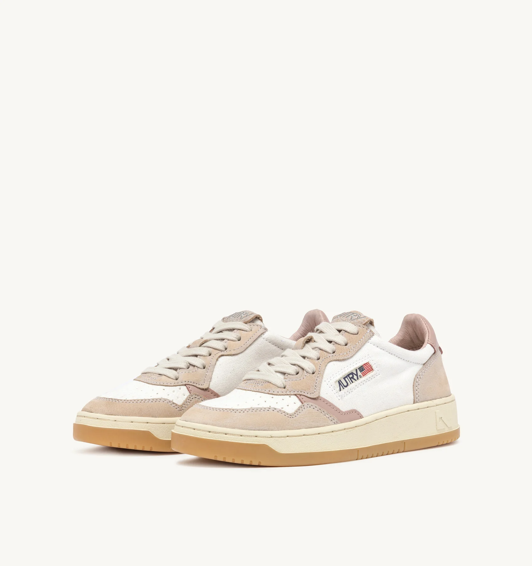 MEDALIST LOW SNEAKERS IN WHITE WHITE CANVAS AND PINK LEATHER