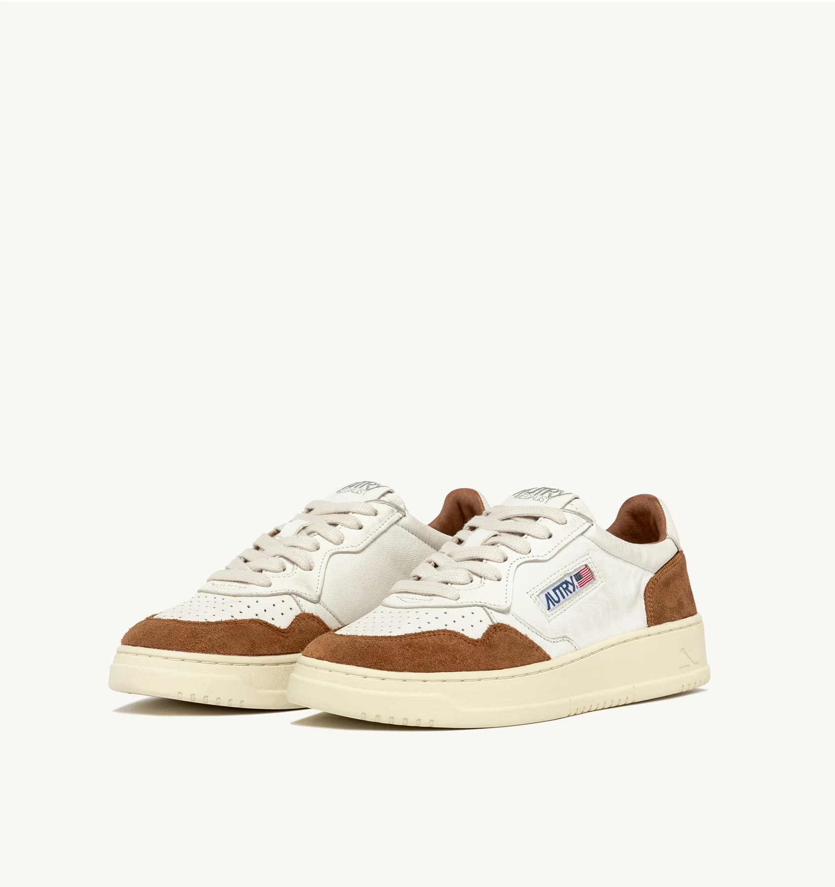 MEDALIST LOW SNEAKERS IN WHITE GOATSKIN AND BROWN SUEDE