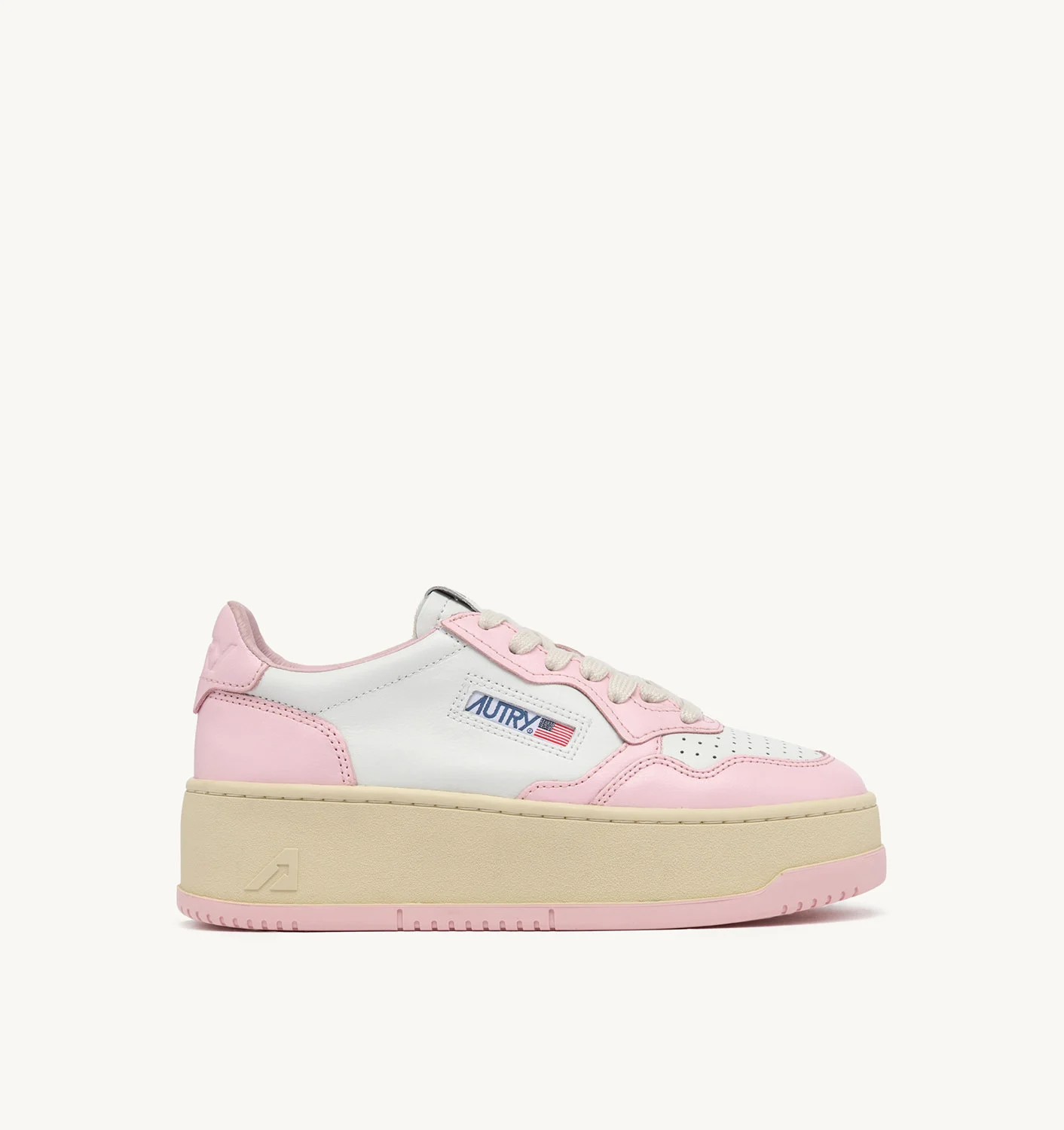 MEDALIST PLATFORM SNEAKERS IN WHITE AND PINK LEATHER