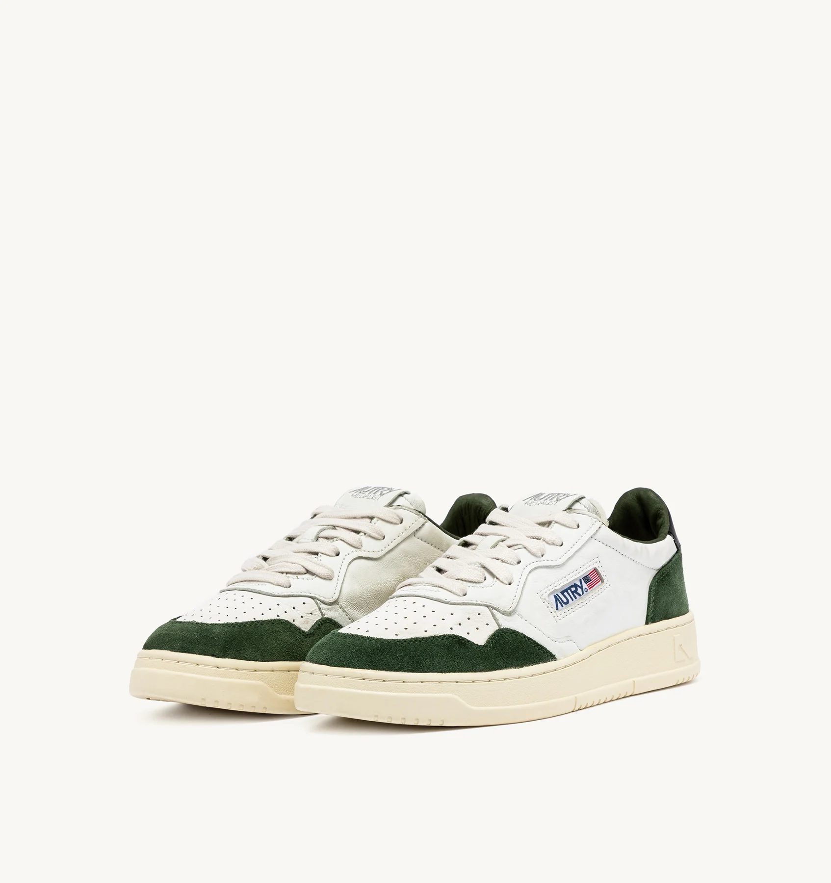 MEDALIST LOW SNEAKERS IN WHITE, MILITARY GREEN AND BLACK SUEDE AND LEATHER