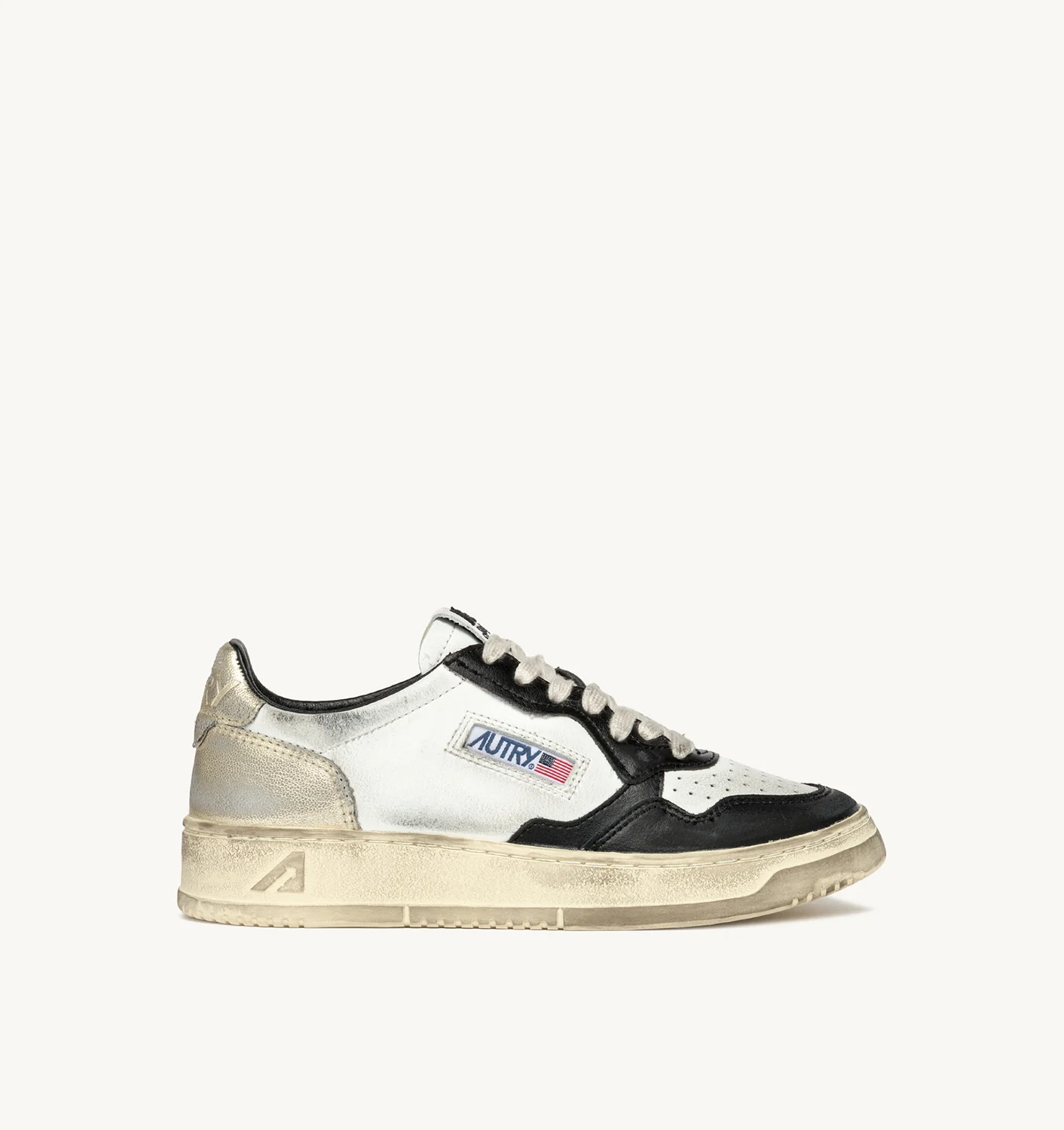 MEDALIST LOW SUPER VINTAGE SNEAKERS IN WHITE, BLACK AND PLATINUM LEATHER