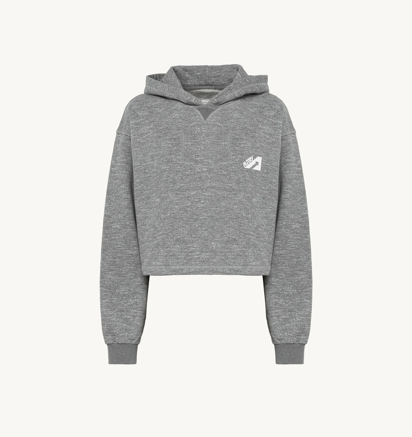 CROPPED HOODED SWEATSHIRT IN MELANGE GRAY COTTON JERSEY