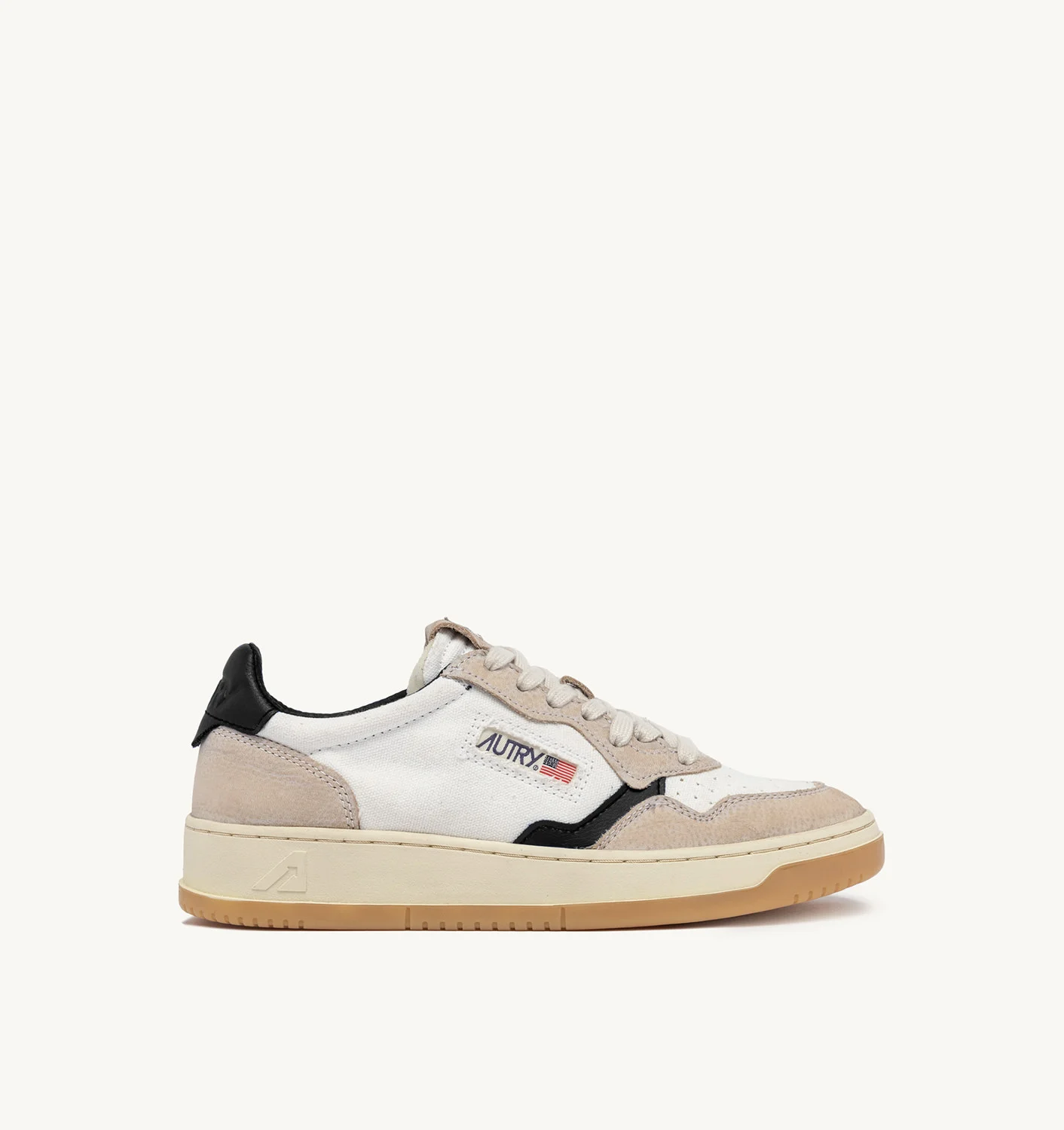 MEDALIST LOW SNEAKERS IN WHITE CANVAS AND BEIGE/BLACK LEATHER