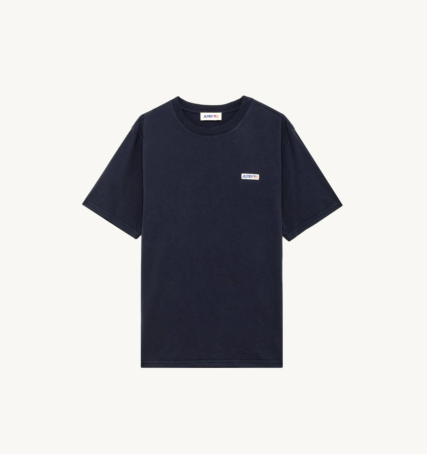 T-SHIRT IN BLUE COTTON WITH LABEL