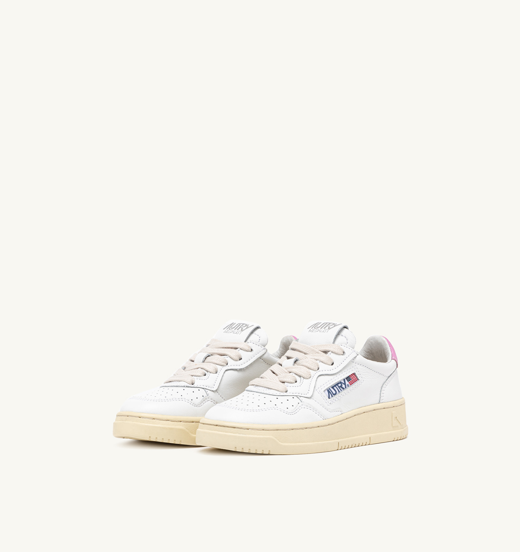 MEDALIST KIDS' LOW SNEAKERS IN WHITE AND PINK LEATHER