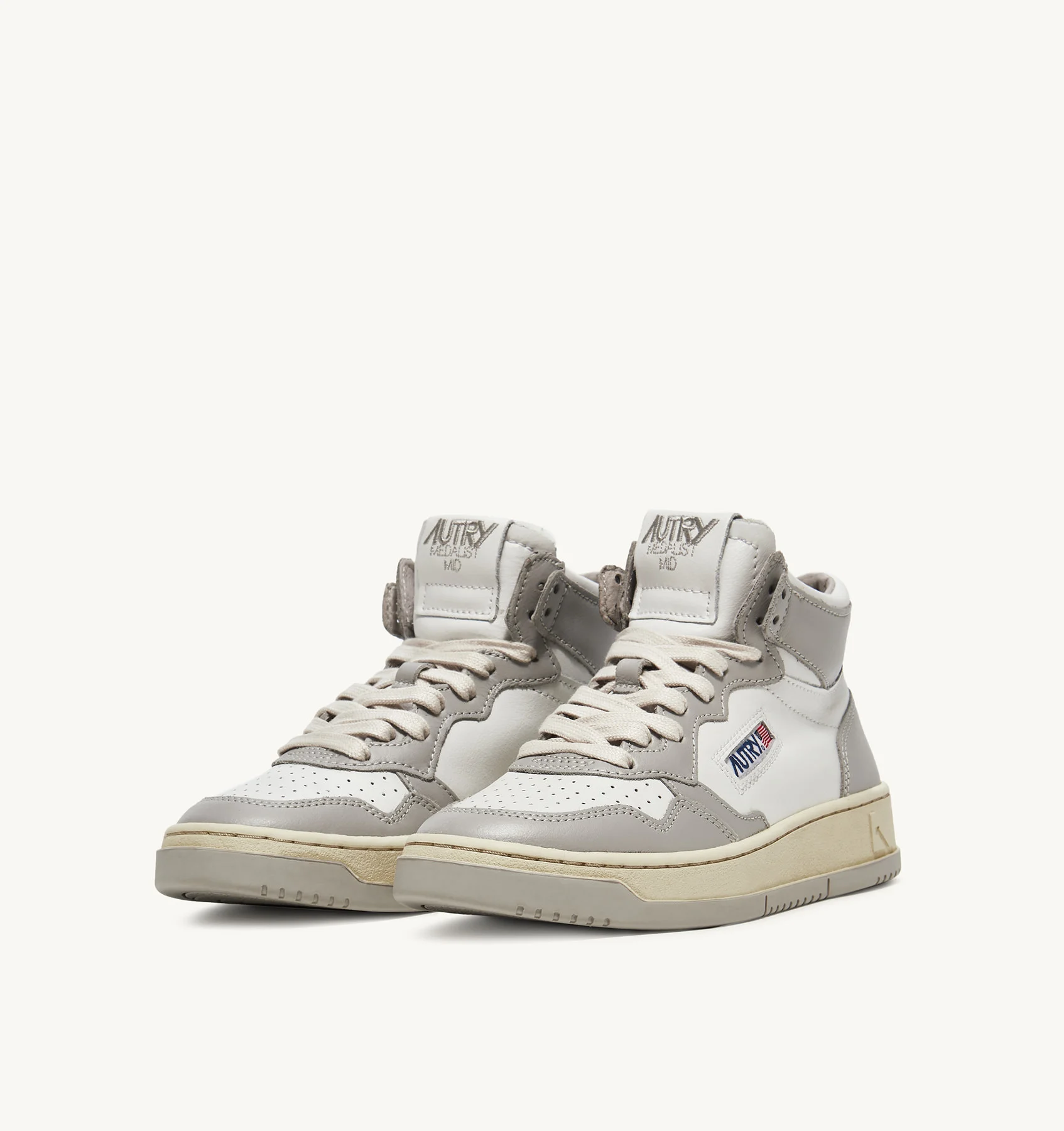 MEDALIST MID BICOLOR SNEAKERS IN WHITE AND VAPOR LEATHER