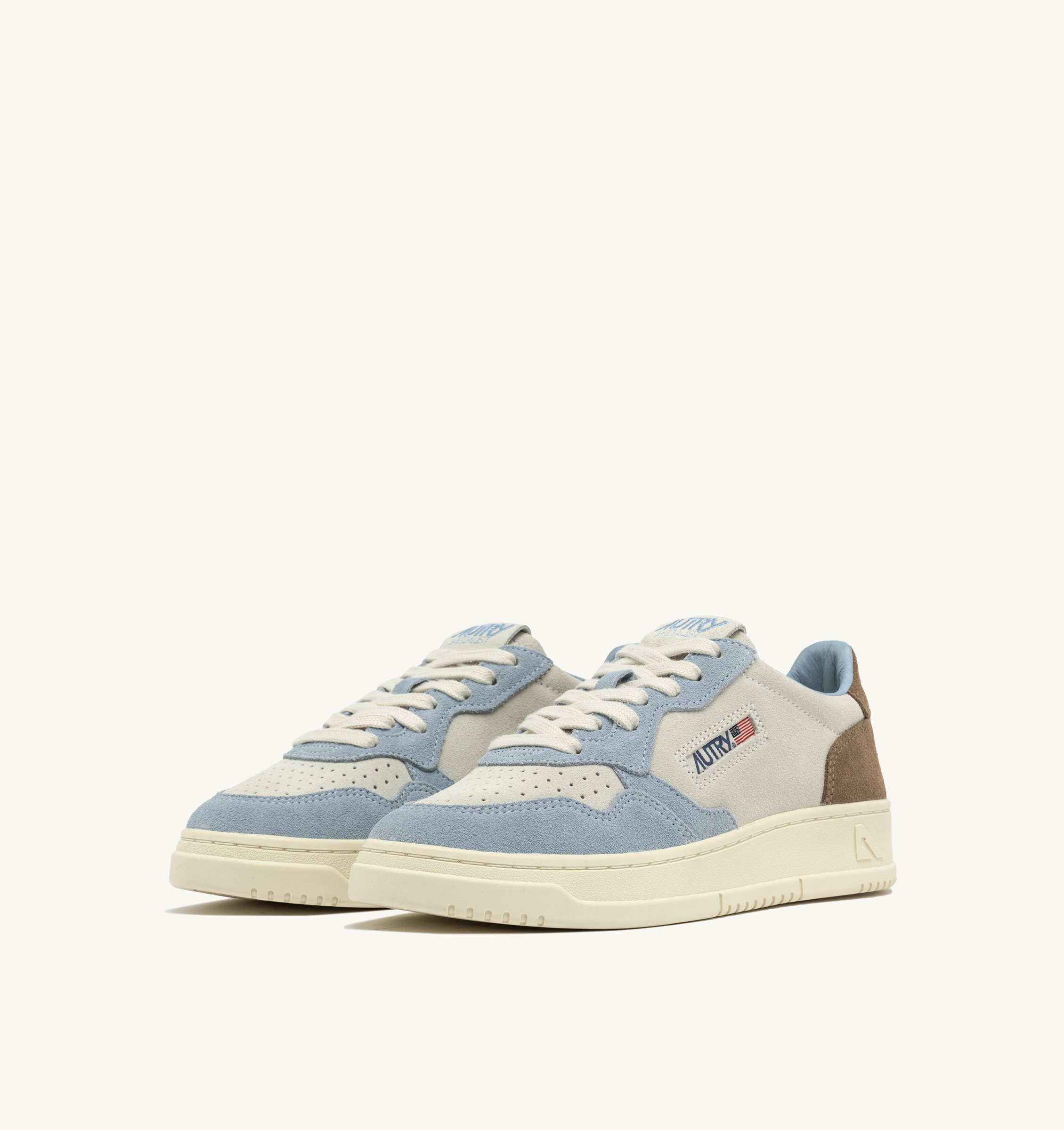 MEDALIST LOW TRICOLOR SNEAKERS IN WHITE PORTOFINO AND TOBACCO BROWN SUEDE