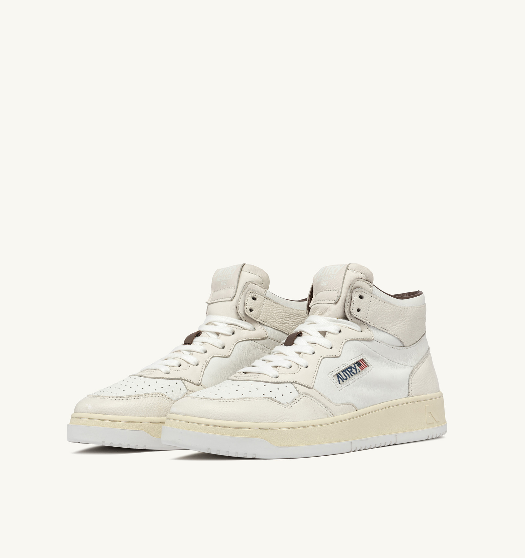 MEDALIST MID SNEAKERS IN WHITE LEATHER AND NEUTRAL-TONE NAPPA