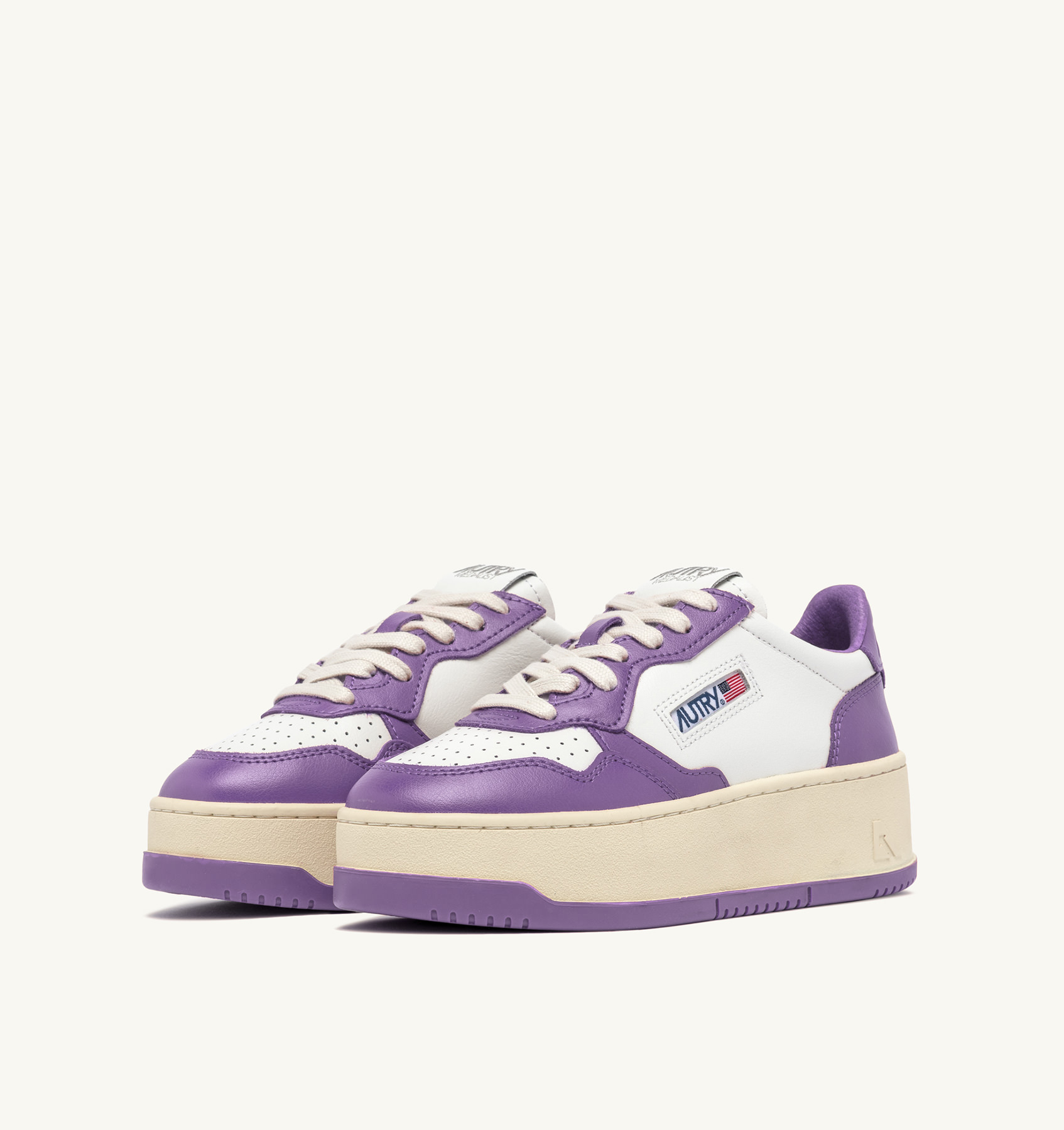 MEDALIST PLATFORM LOW SNEAKERS IN LEATHER COLOR WHITE AND LAVENDER