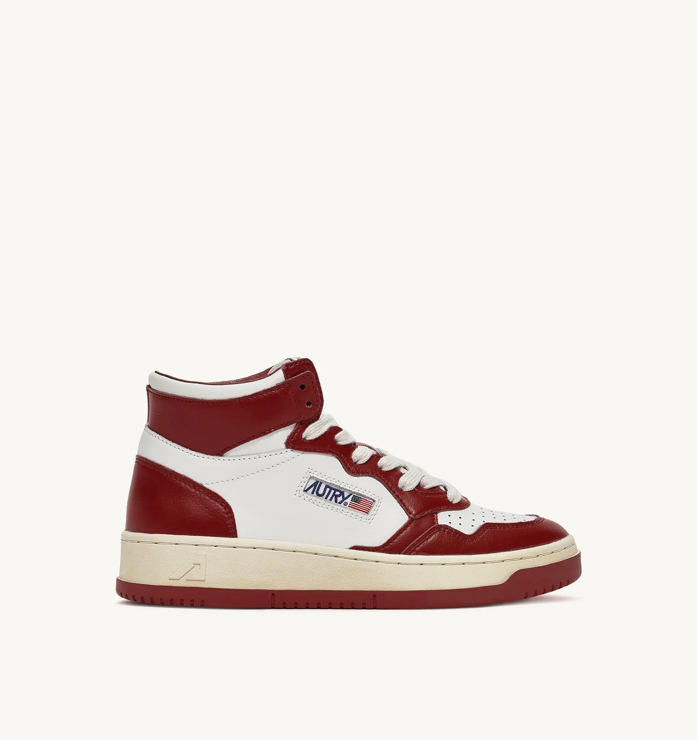 MEDALIST LOW BICOLOR SNEAKERS IN WHITE AND SYRAH LEATHER
