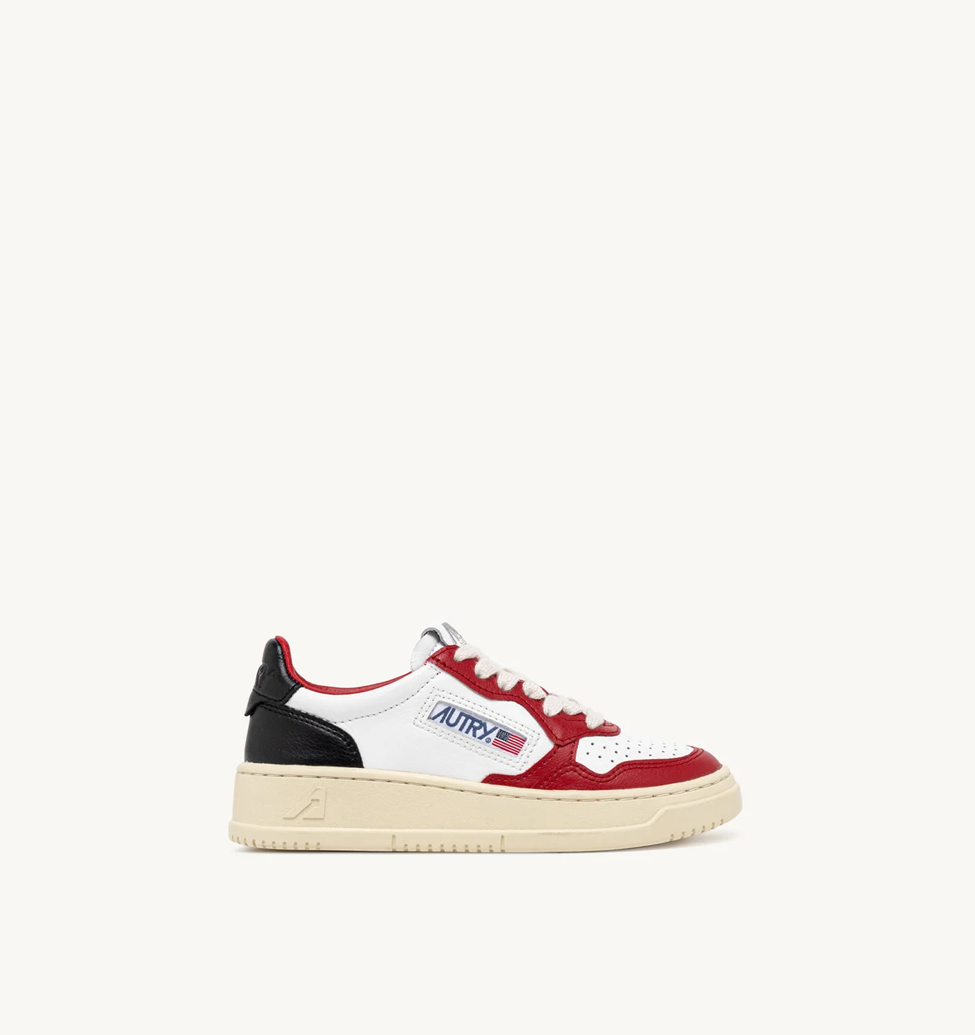 MEDALIST KIDS LOW SNEAKERS IN LEATHER WHITE RED AND BLACK