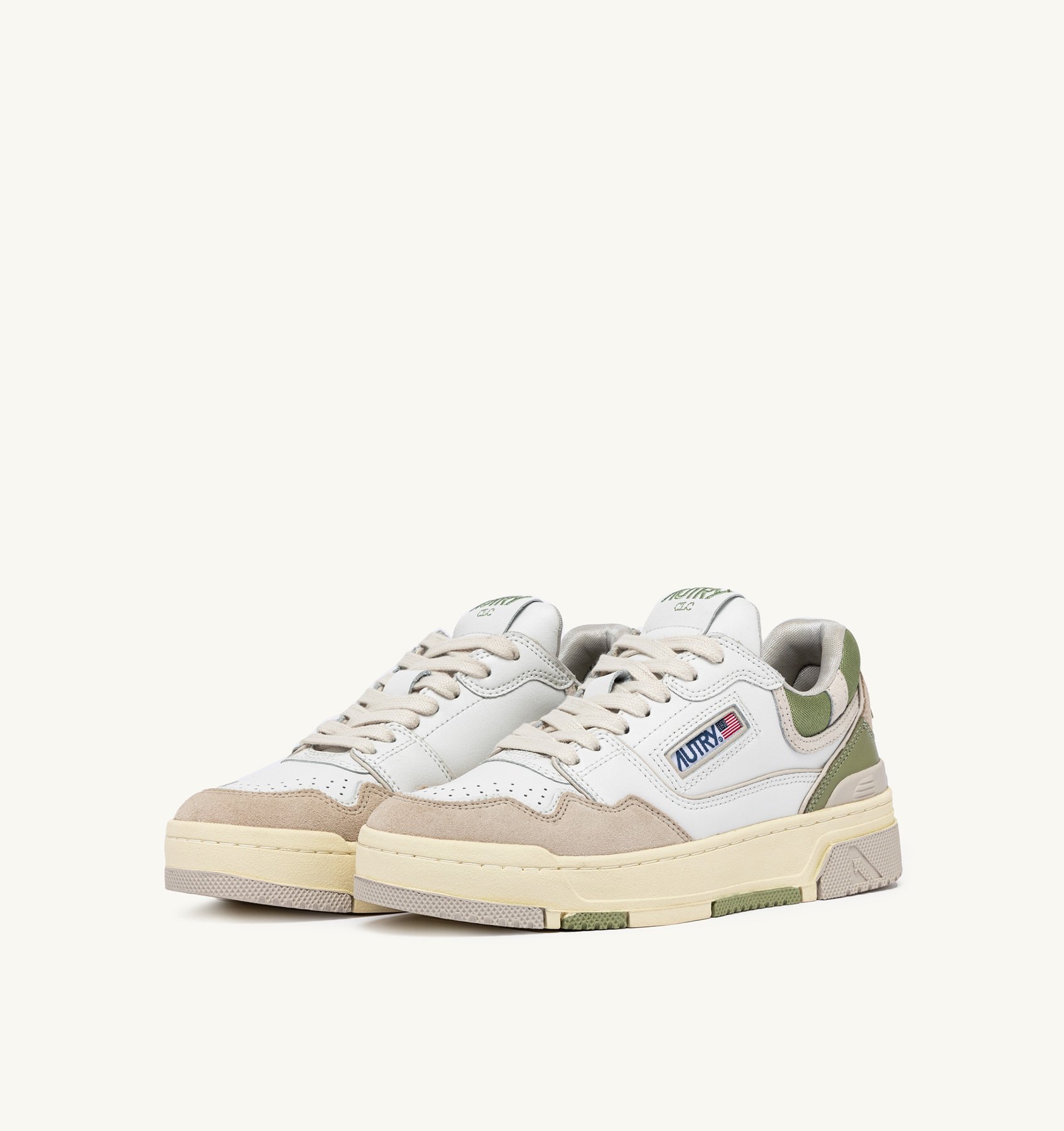 CLC LOW SNEAKERS IN WHITE, GRAY AND GREEN LEATHER