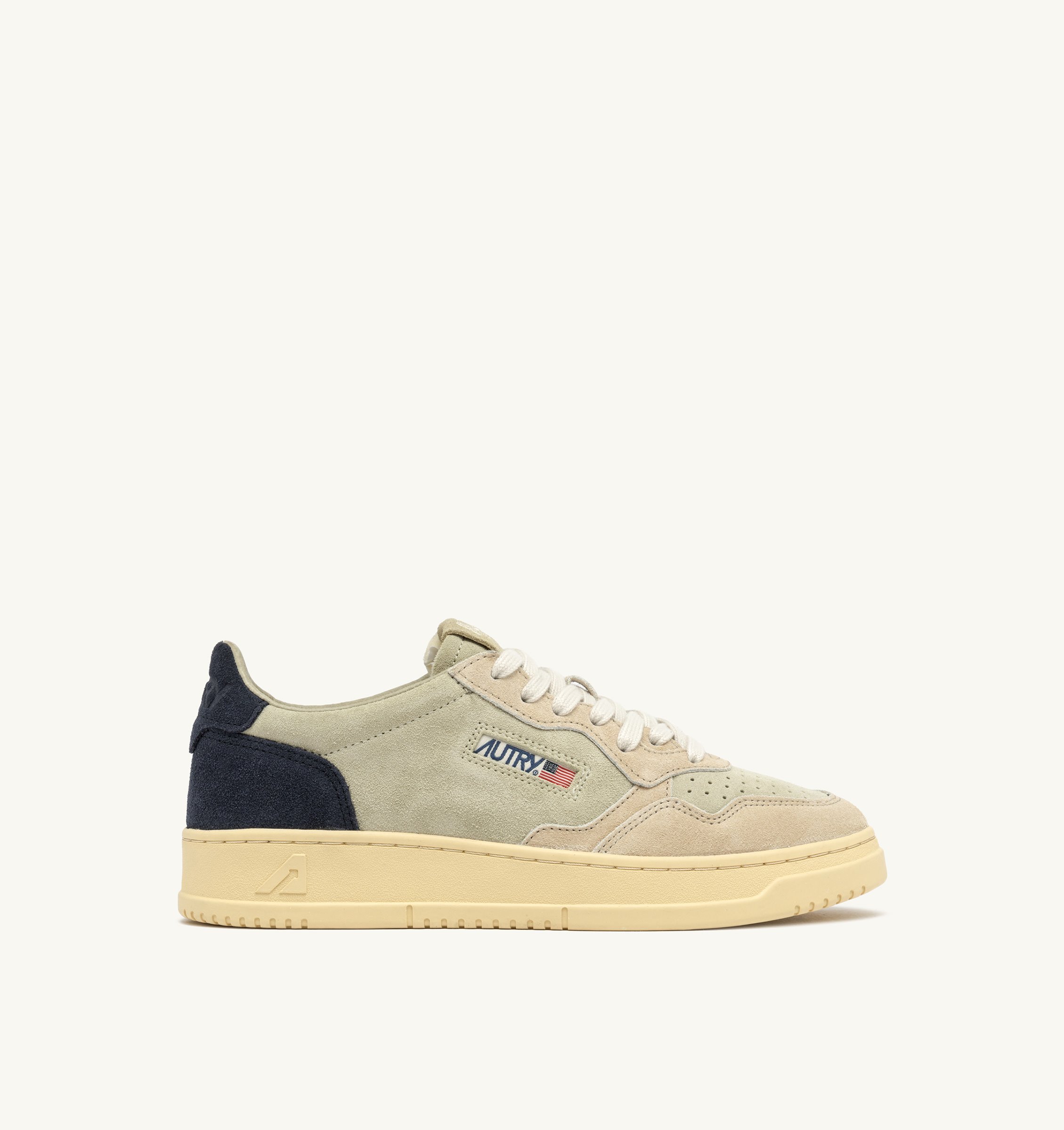 MEDALIST LOW TRICOLOR SNEAKERS IN BEIGE ECRU AND SPACE BLUE SUEDE