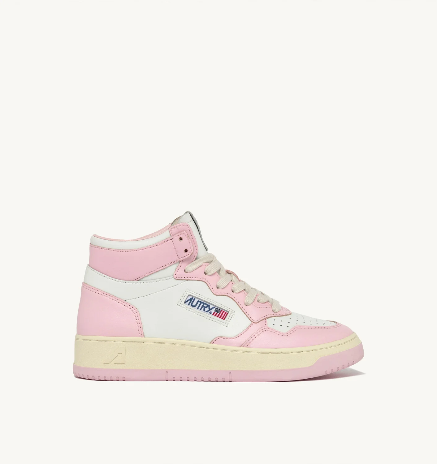 MEDALIST MID BI-COLOR SNEAKERS IN WHITE AND PINK LEATHER