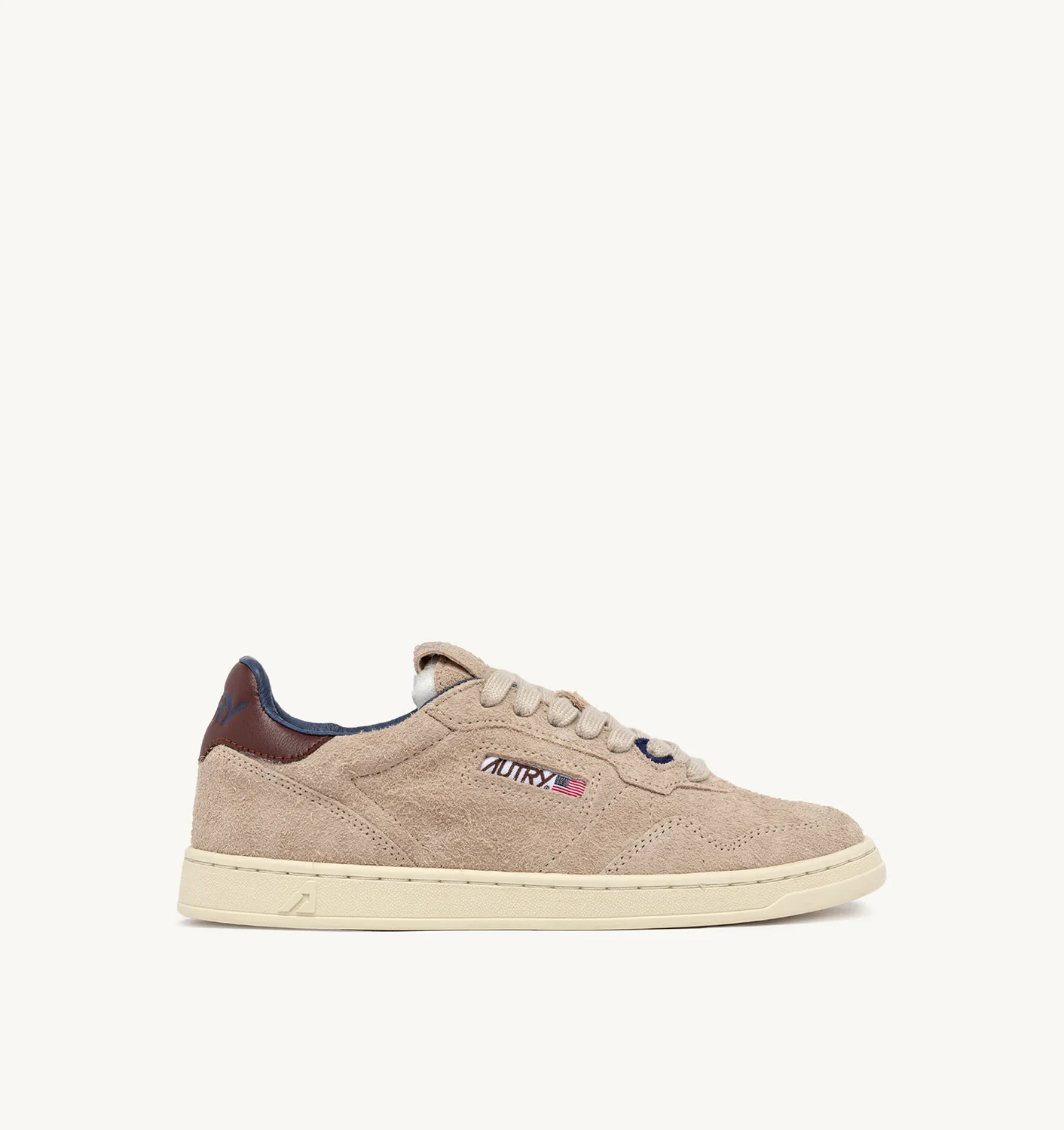 NEW FLAT LOW SNEAKERS IN ECRU AND FUDGESICKLE SUEDE