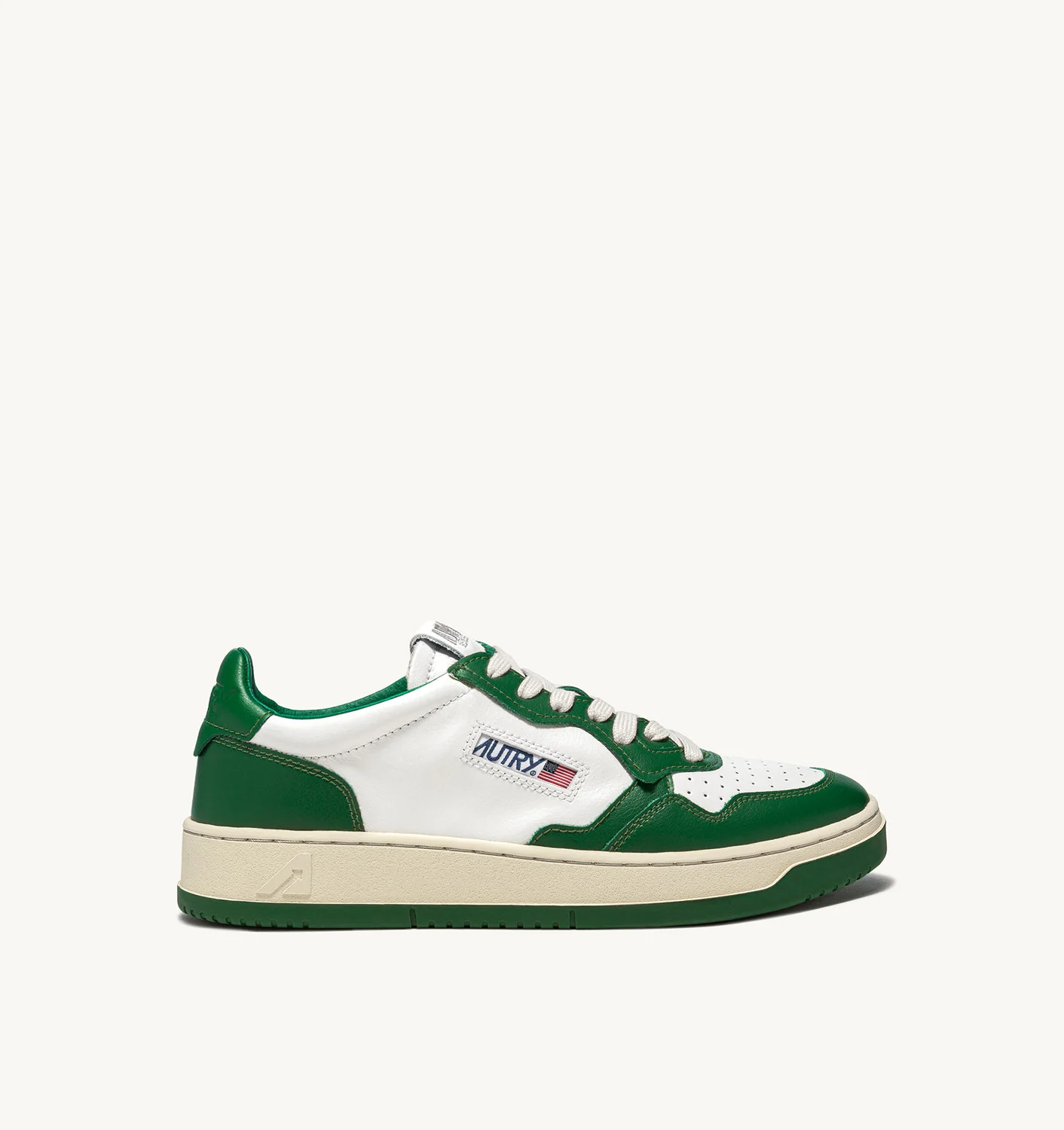 MEDALIST LOW BICOLOR SNEAKERS IN WHITE AND GREEN LEATHER
