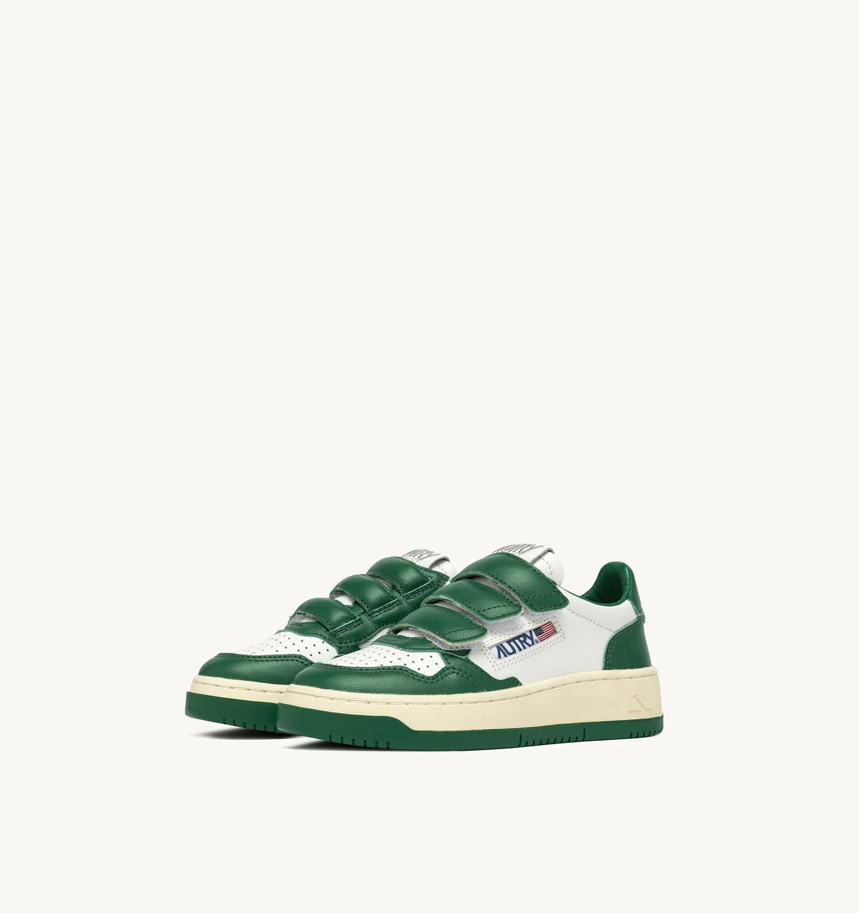 KIDSTRIPES LOW SNEAKERS IN WHITE AND GREEN LEATHER
