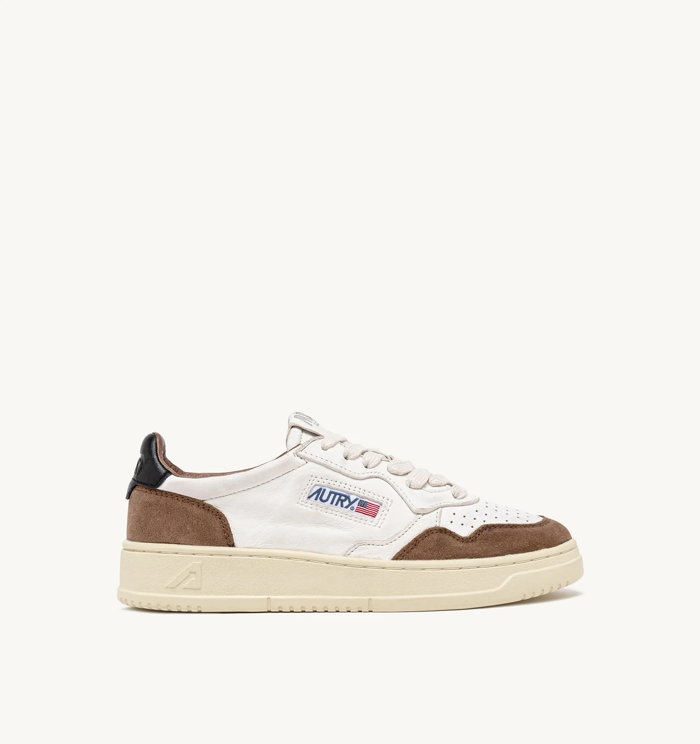 MEDALIST LOW SNEAKERS IN WHITE, CIGAR BROWN AND BLACK SUEDE AND LEATHER