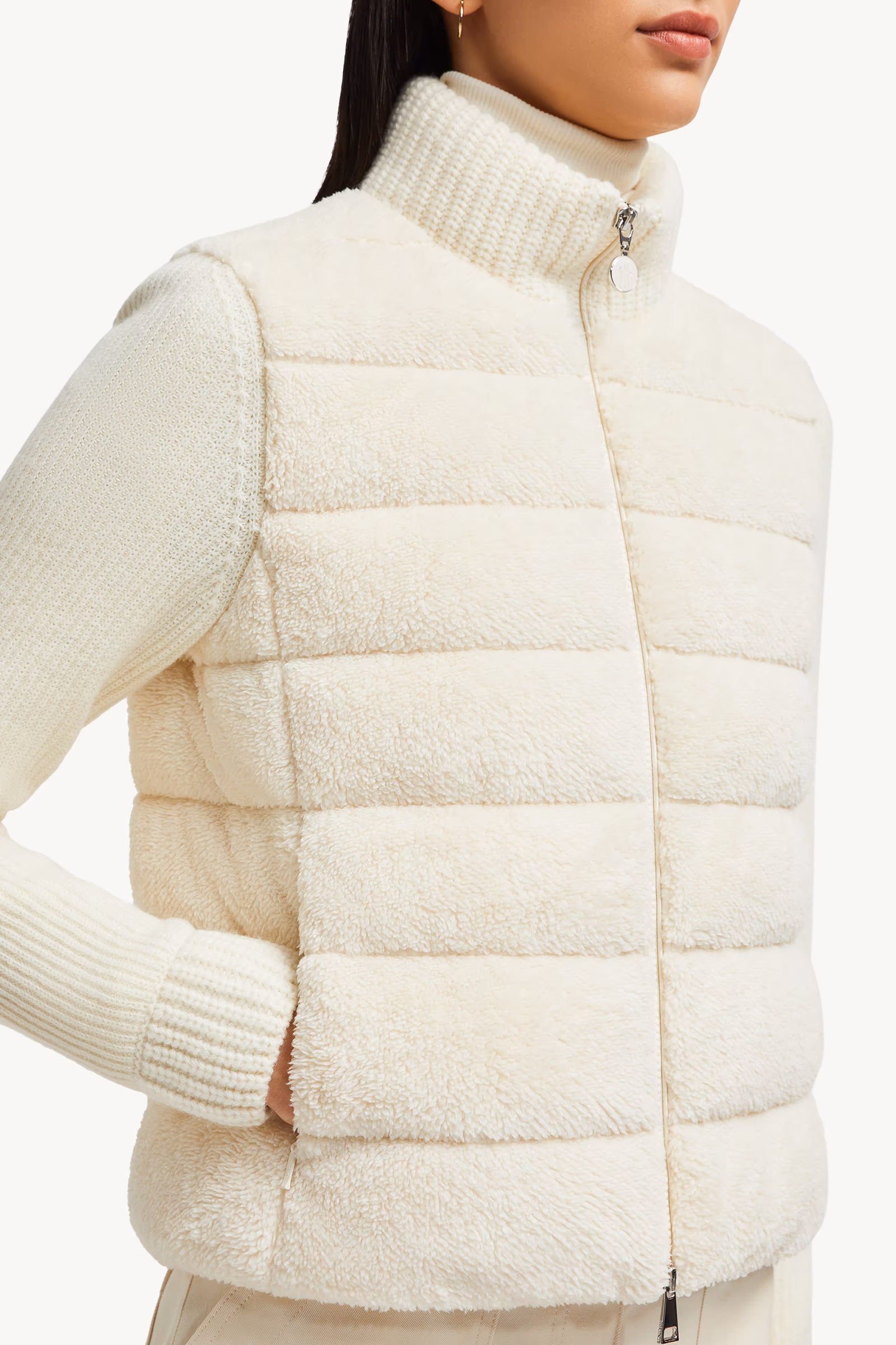 Padded Wool & Teddy Zip-Up Cardigan