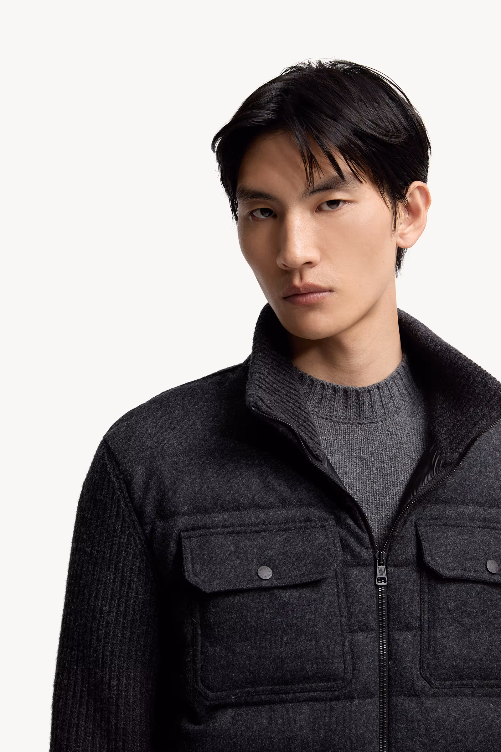 Padded Wool Zip-up Cardigan