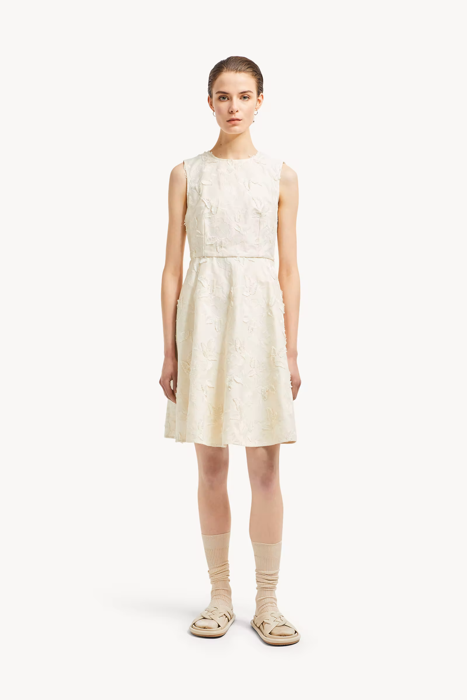 Textured Floral Gabardine Dress