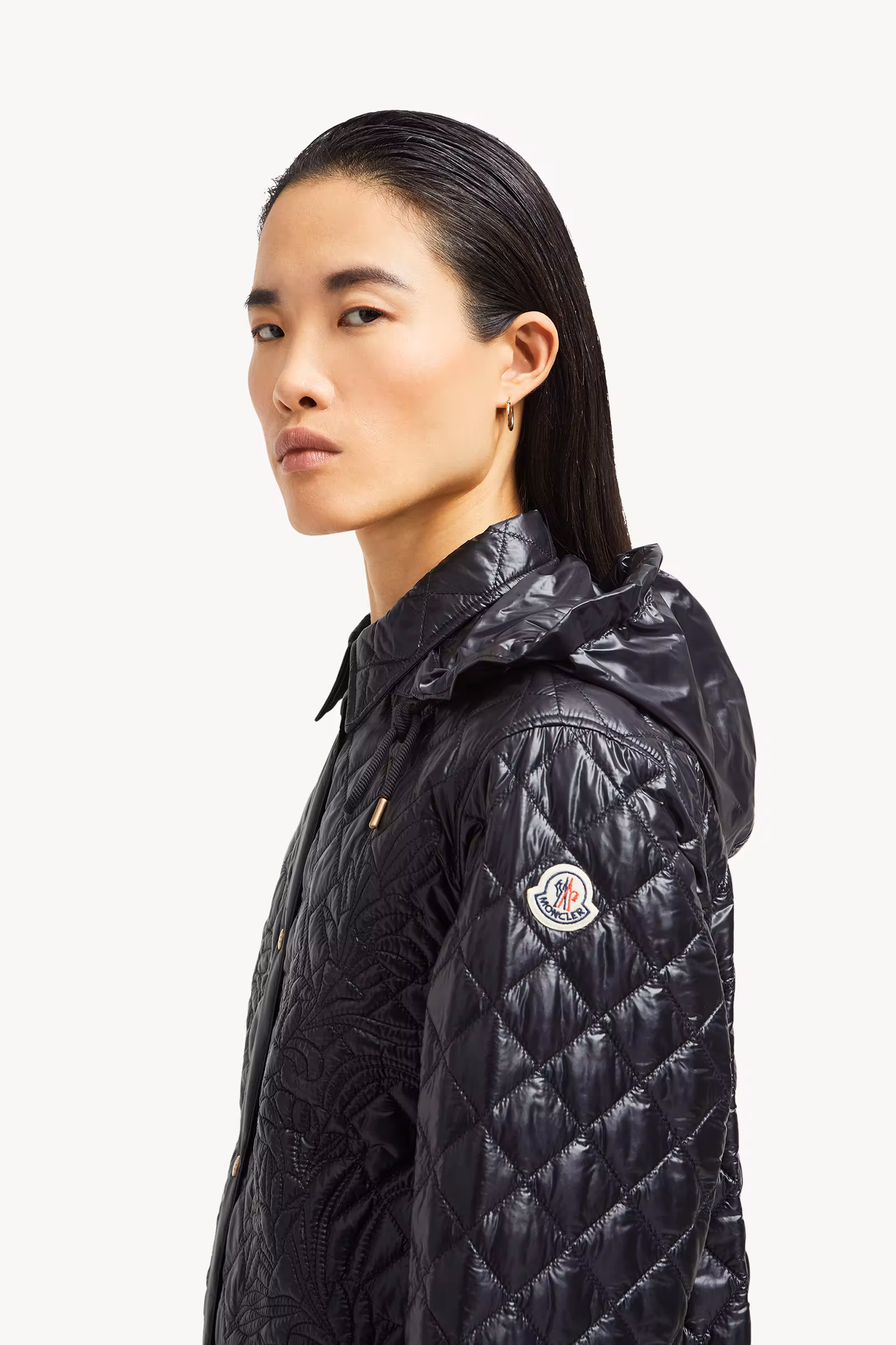 Floral-Quilted Hooded Shirt Jacket