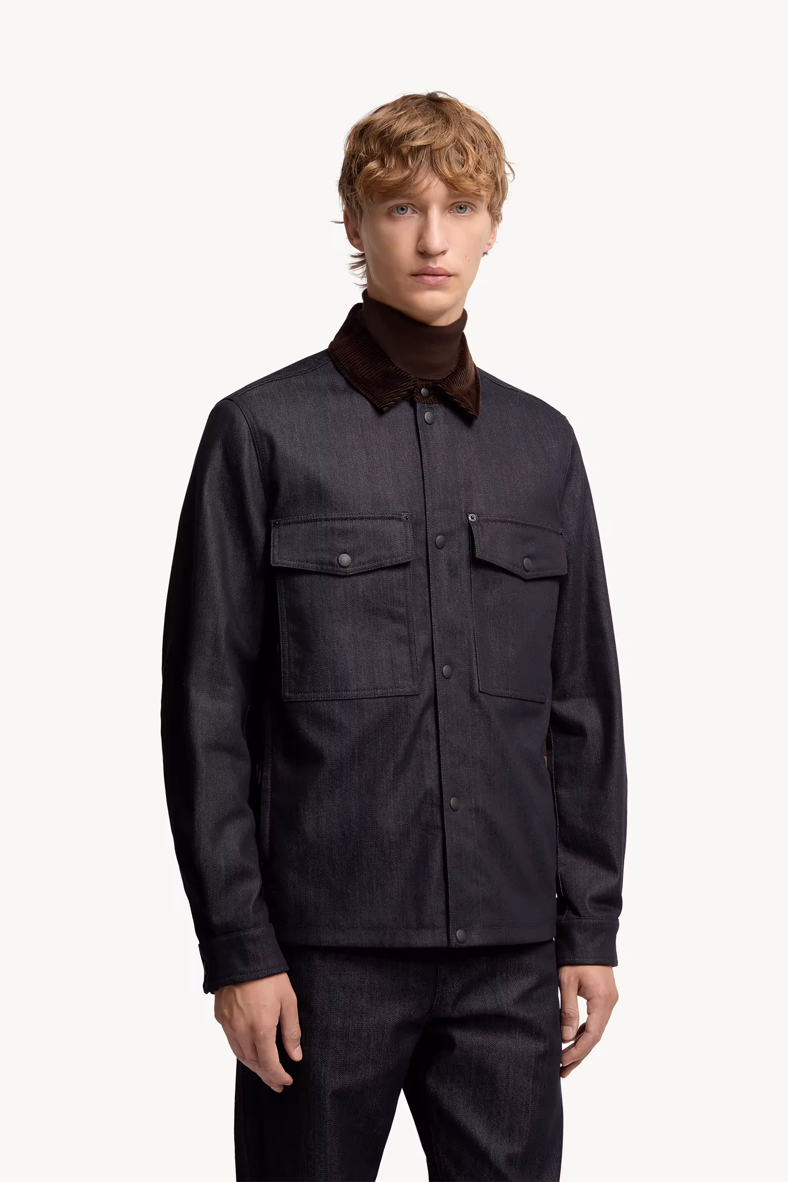 Denim Corduroy-Trimmed Shirt Jacket