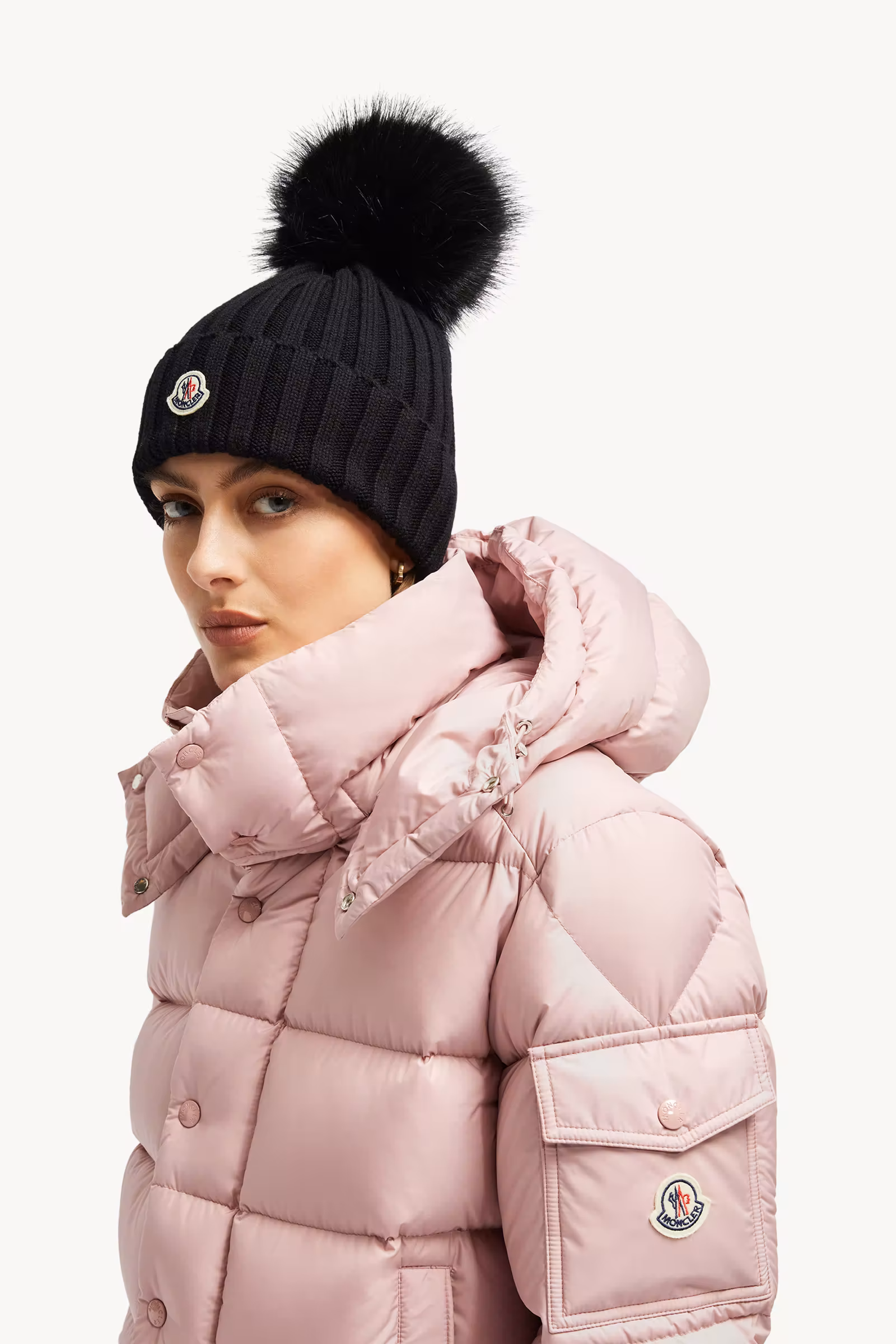 Wool Beanie with Faux Fur Pom Pom