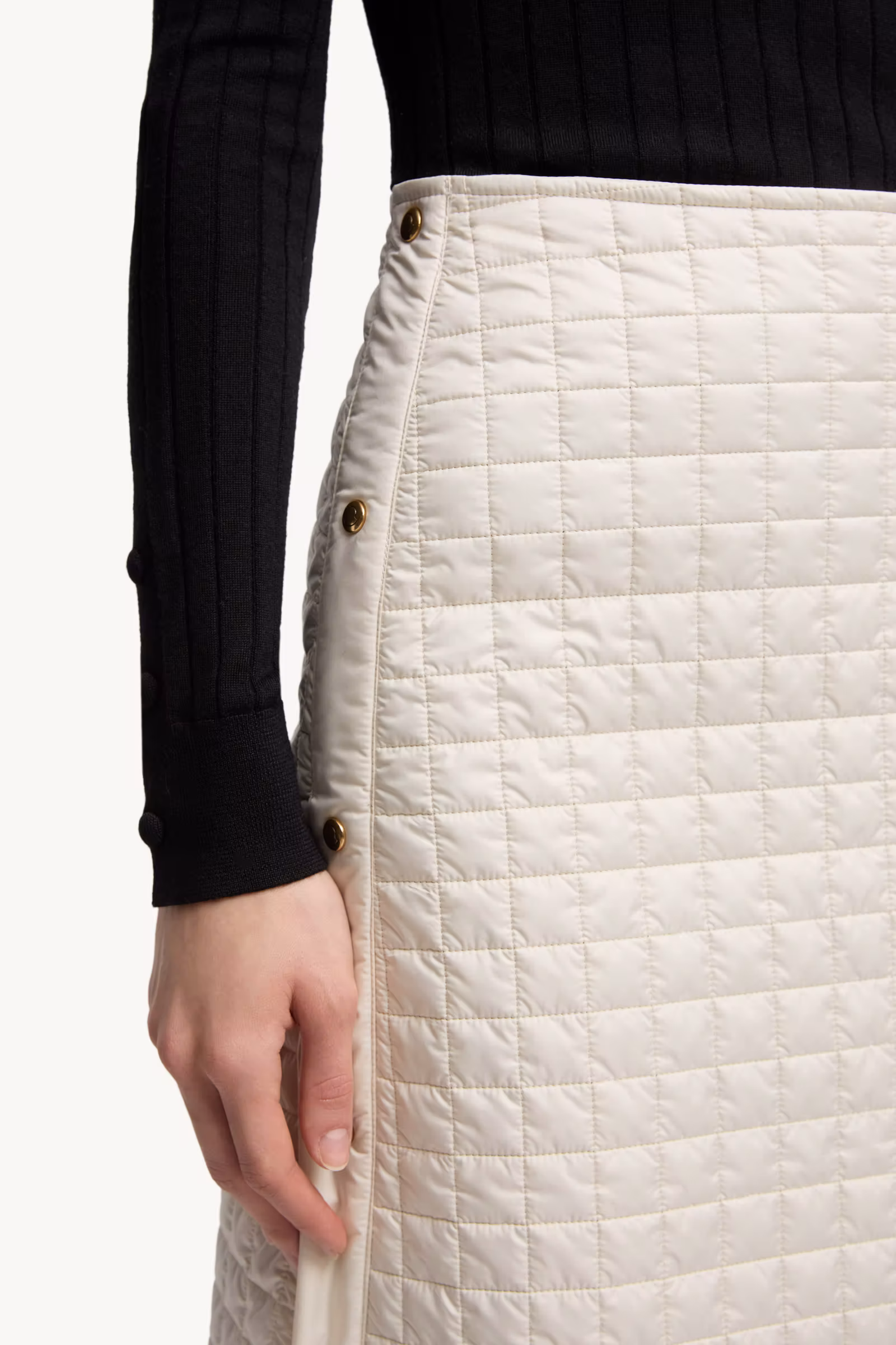 Square-Quilted Padded Midi Skirt