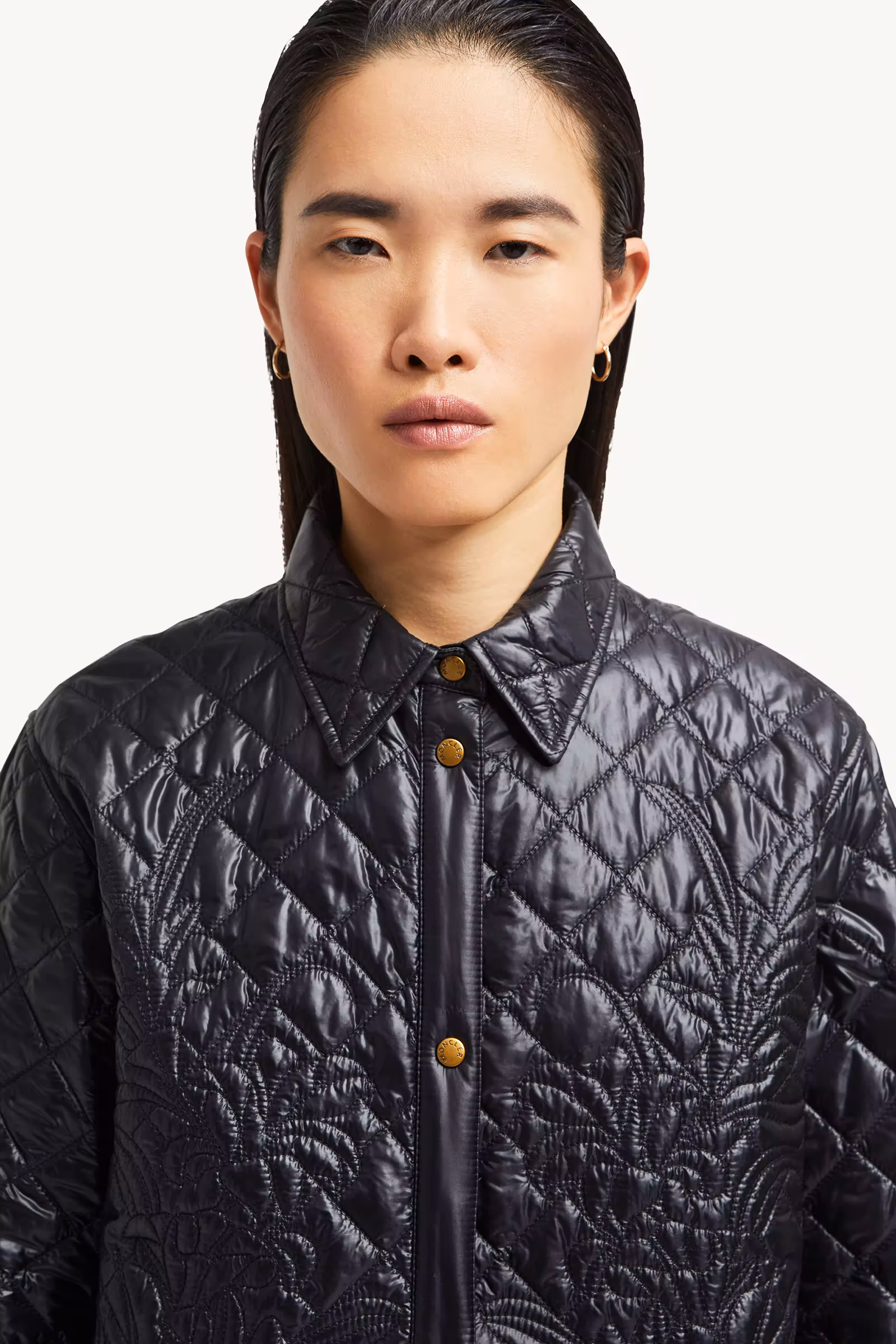 Floral-Quilted Hooded Shirt Jacket