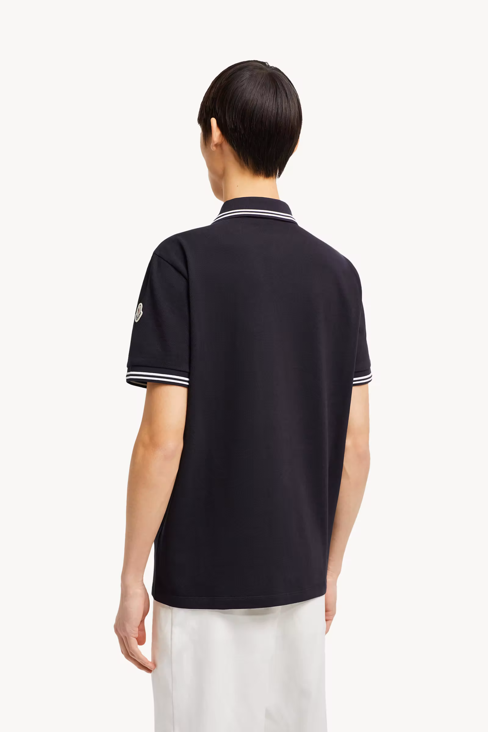 Striped Trim Cotton Piquet Polo Shirt