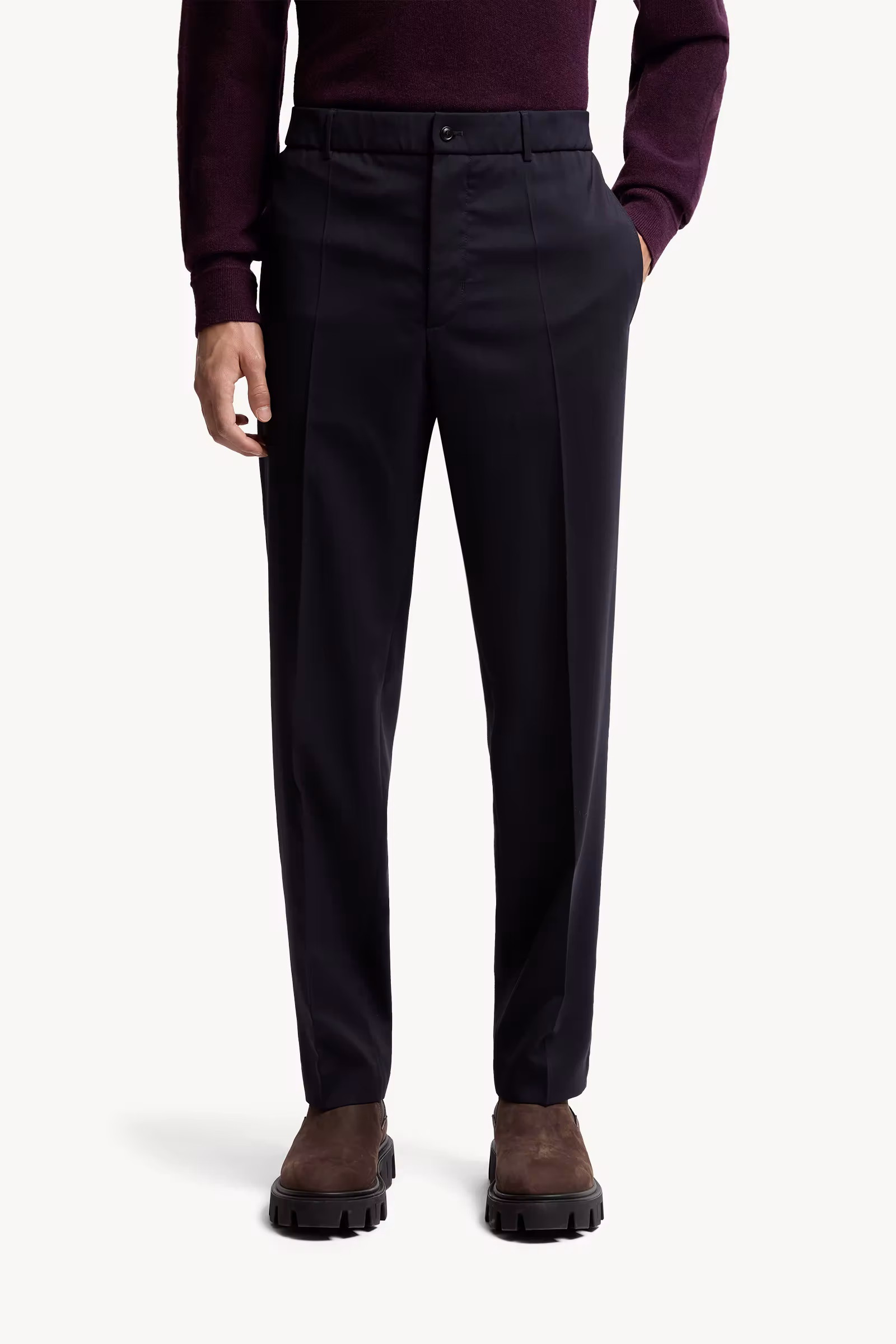 Wool Blend Gabardine Tailored Pants