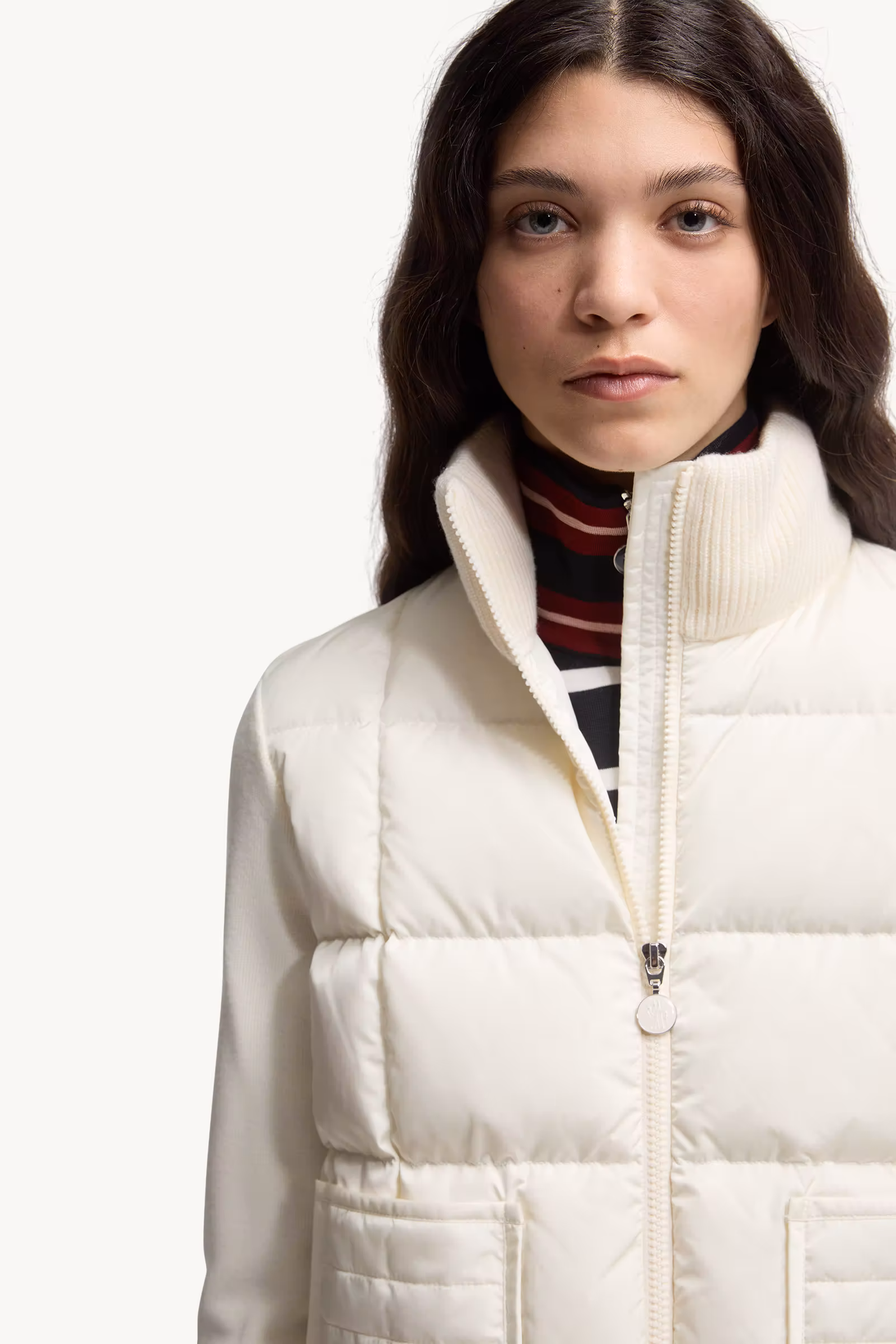 Square-Quilted Padded Wool Zip-Up Cardigan