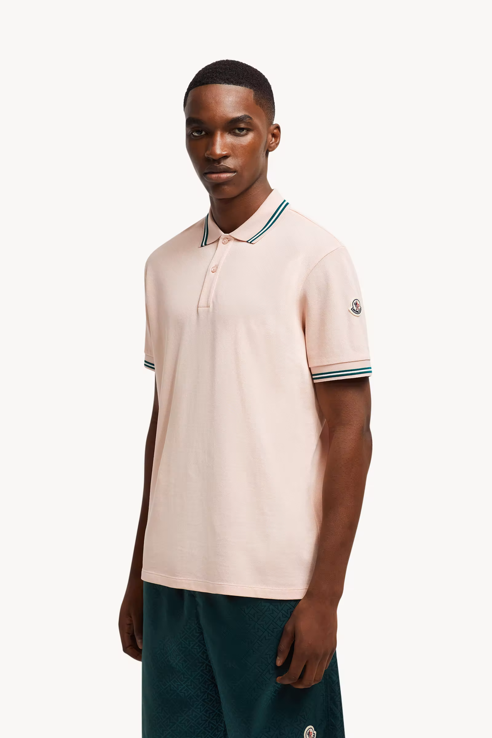 Striped Trim Cotton Piquet Polo Shirt