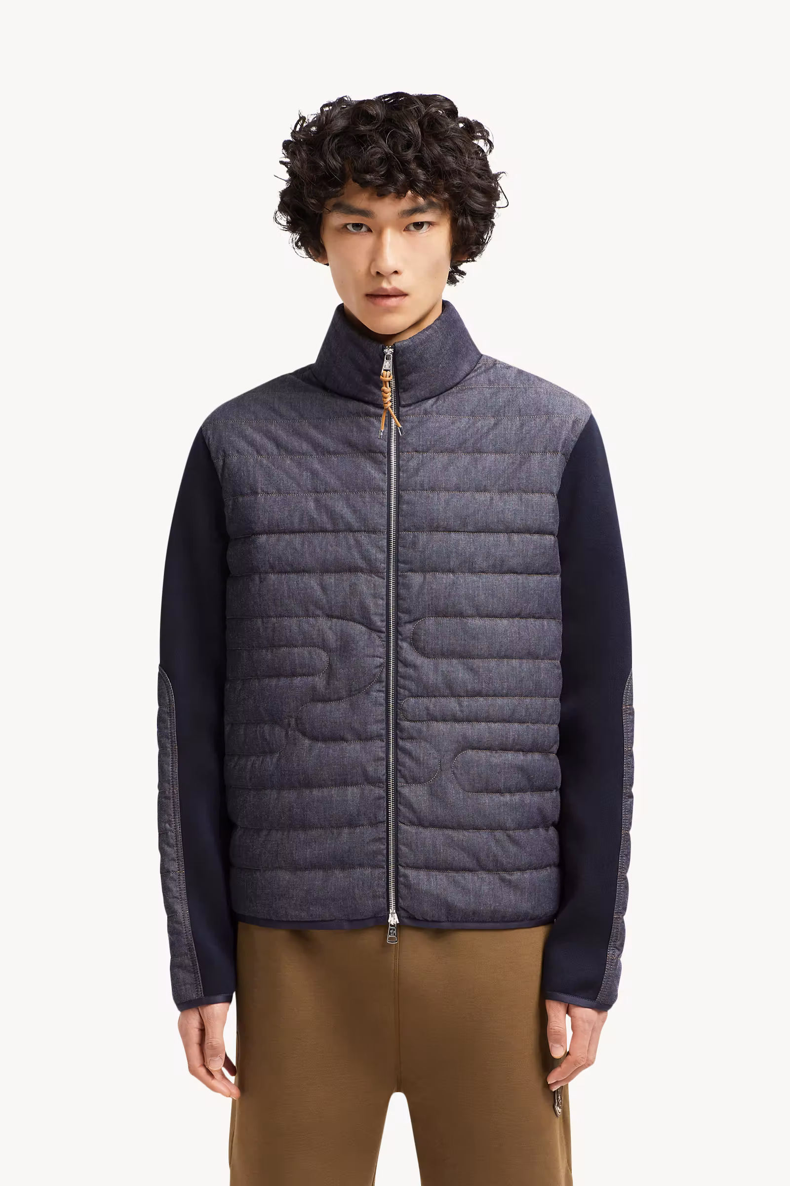 Padded Snake-Quilted Denim Cardigan