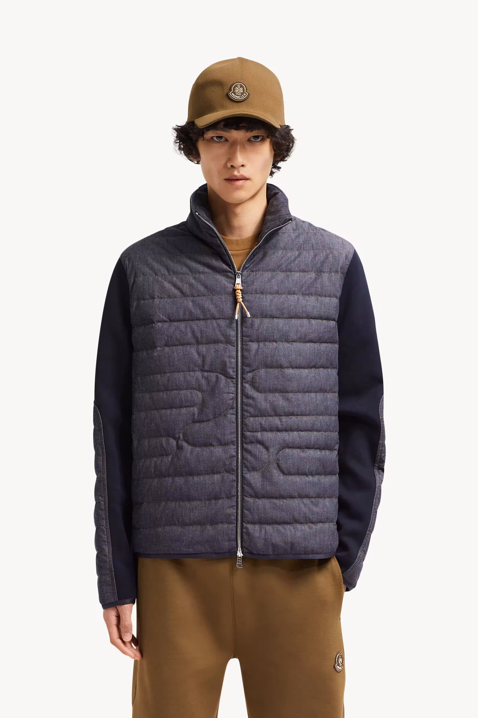 Padded Snake-Quilted Denim Cardigan