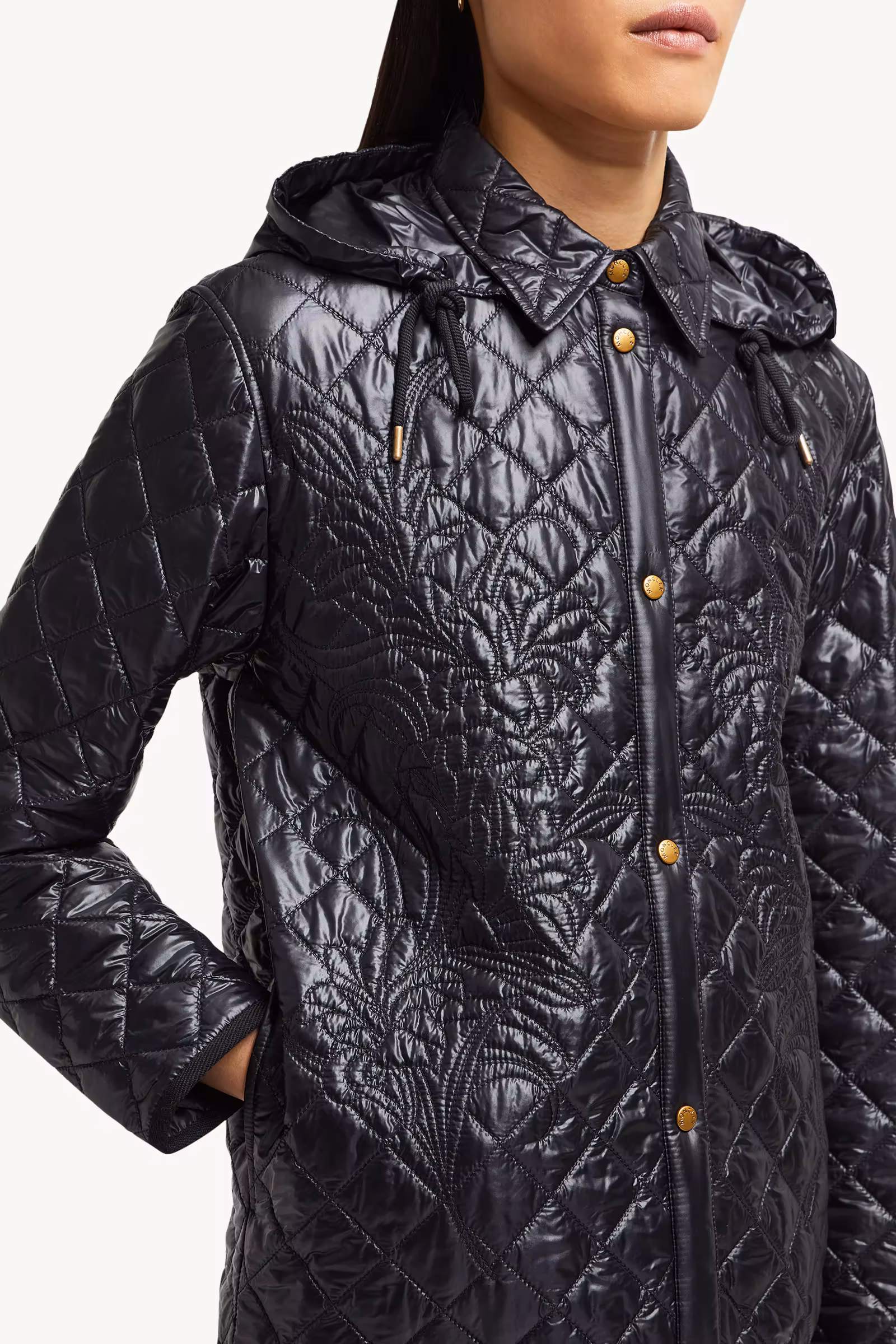 Floral-Quilted Hooded Shirt Jacket