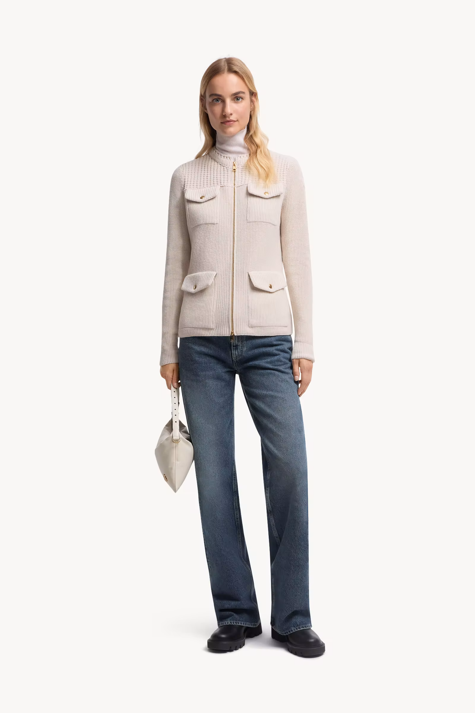 Padded Wool Zip-Up Cardigan